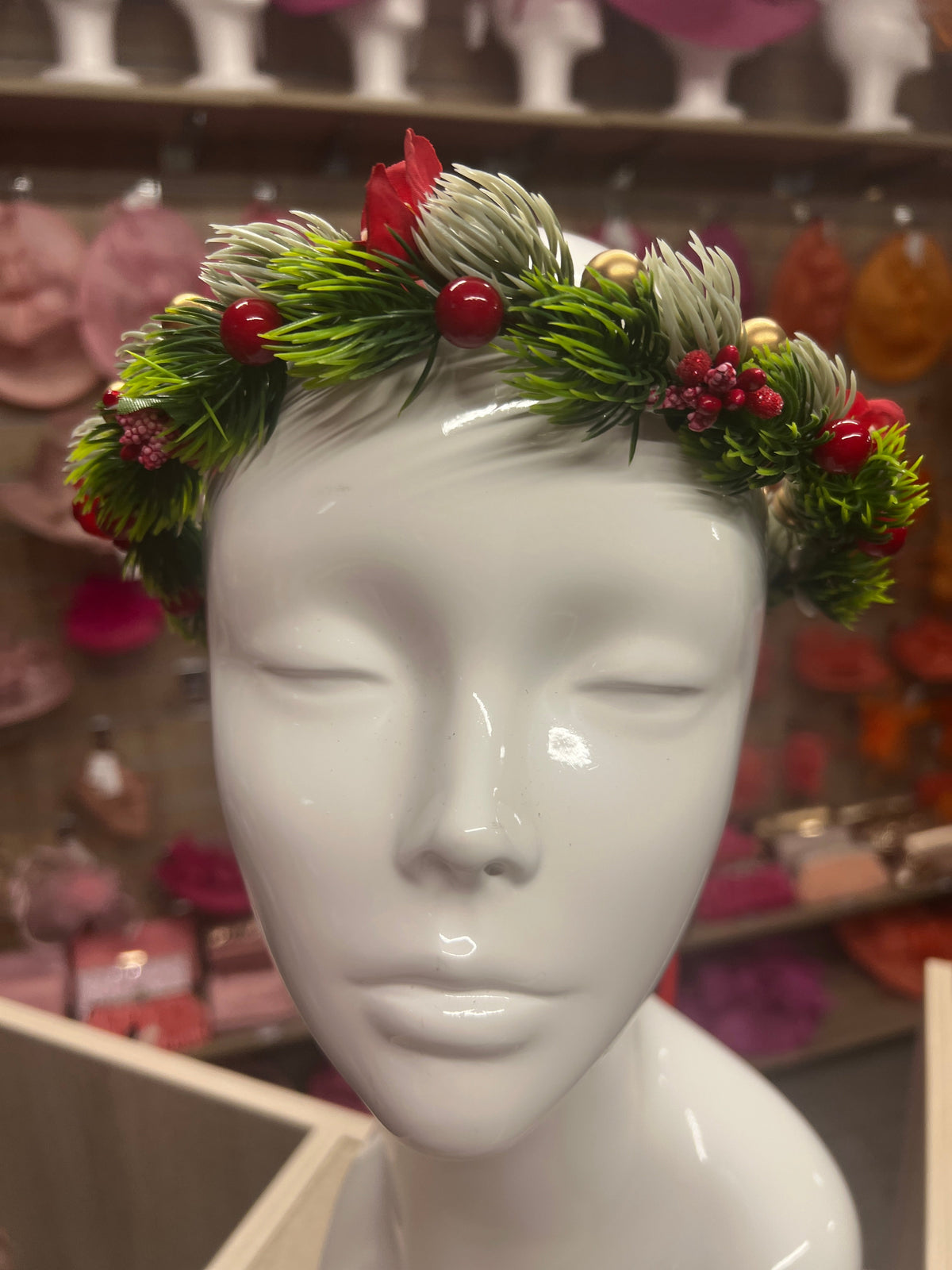 Red and Gold Berry Christmas Flower Crown Hair Garland