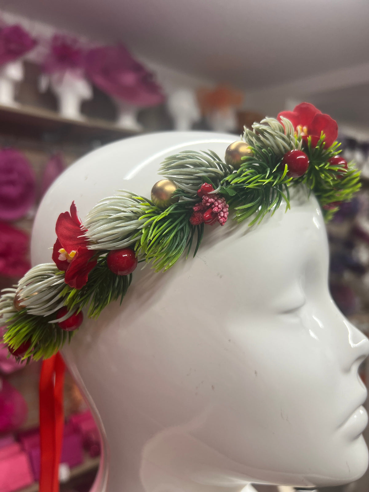 Red and Gold Berry Christmas Flower Crown Hair Garland-Fascinators Direct