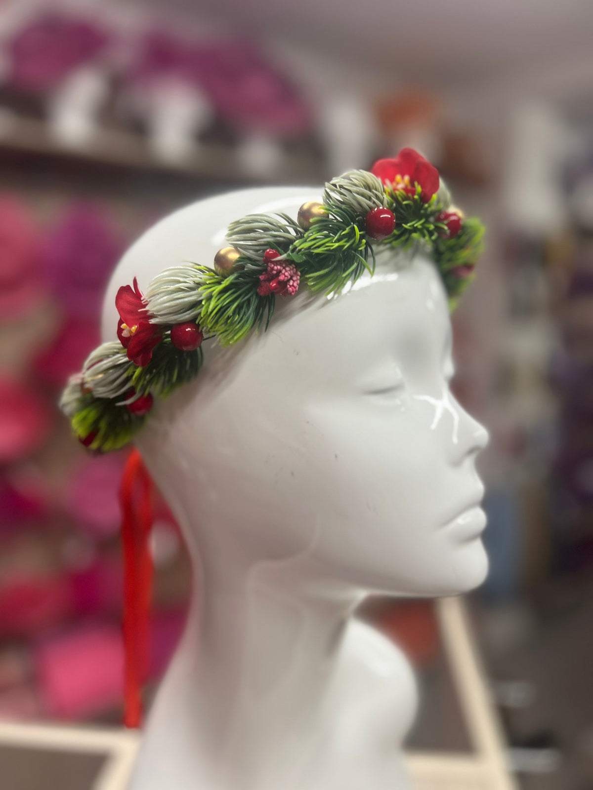 Red and Gold Berry Christmas Flower Crown Hair Garland-Fascinators Direct