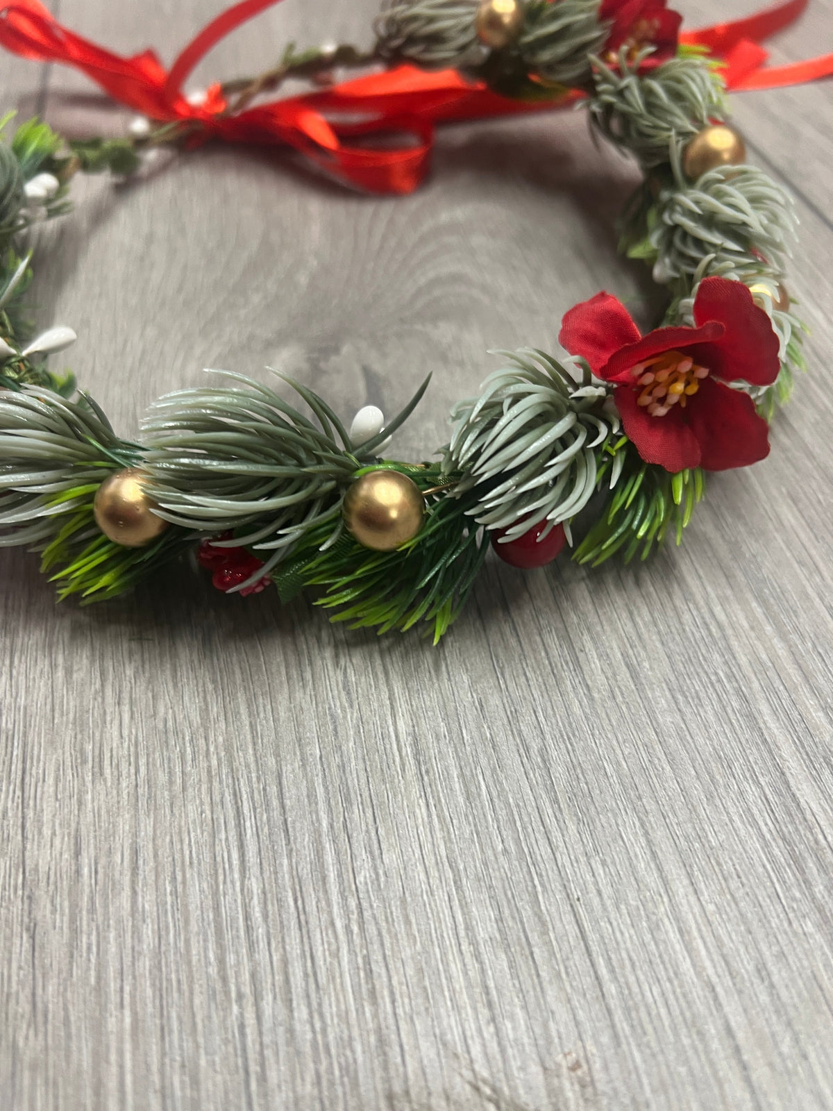 Red and Gold Berry Christmas Flower Crown Hair Garland-Fascinators Direct