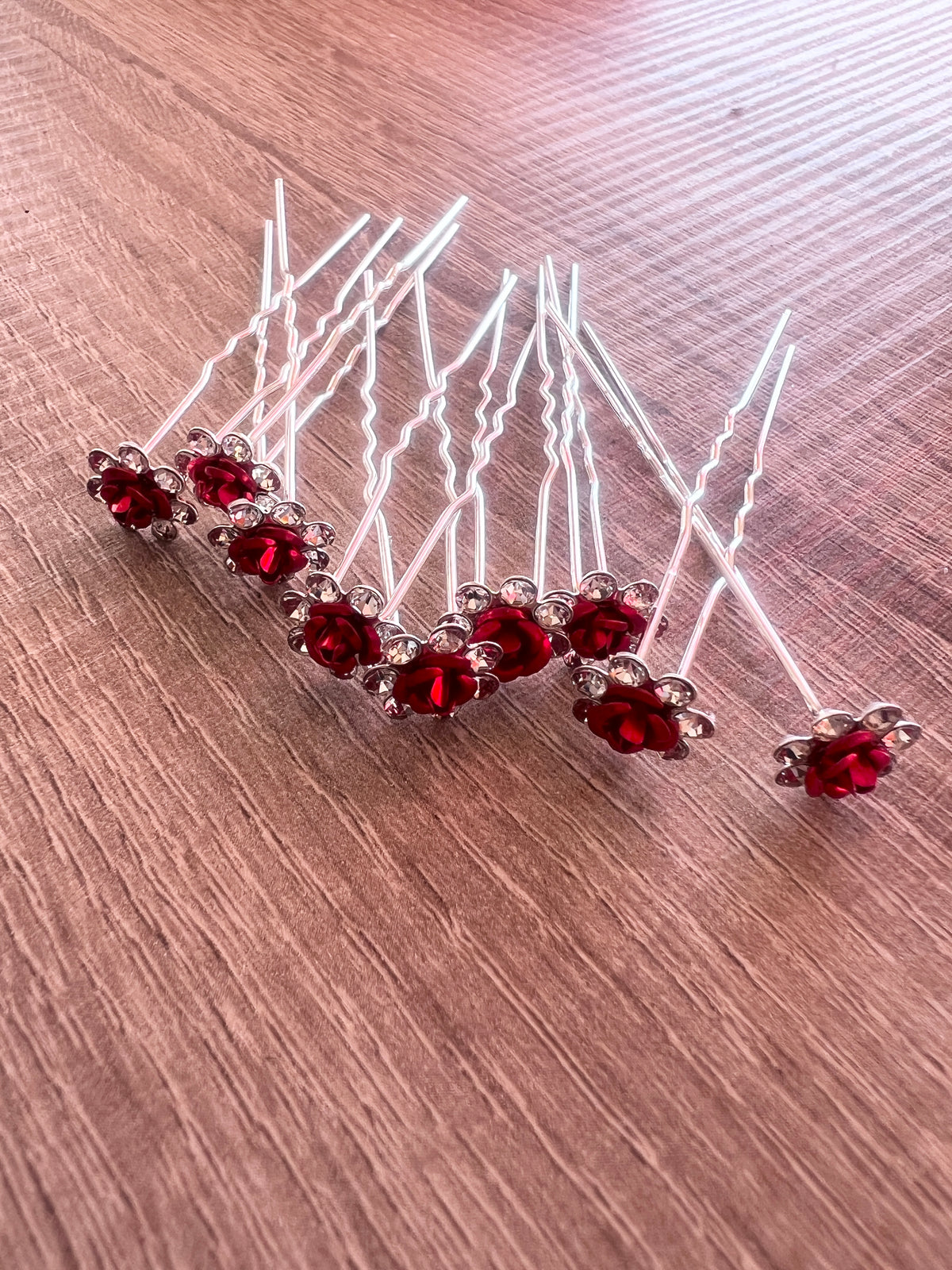 Red flower Hair Pins X 9-Fascinators Direct