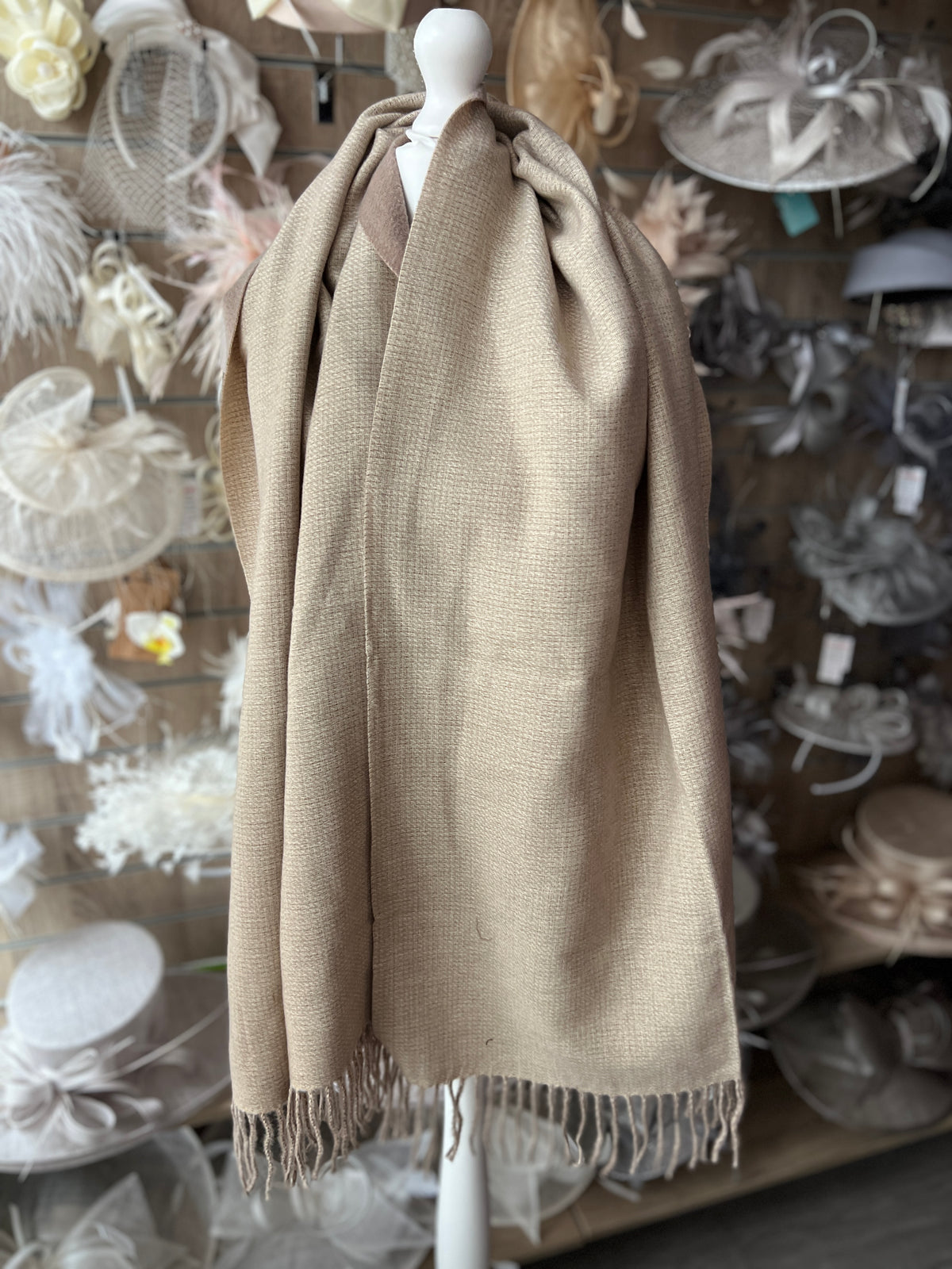 Reversible Large Warm Soft Pashmina / Shawl - Nude/Beige-Fascinators Direct