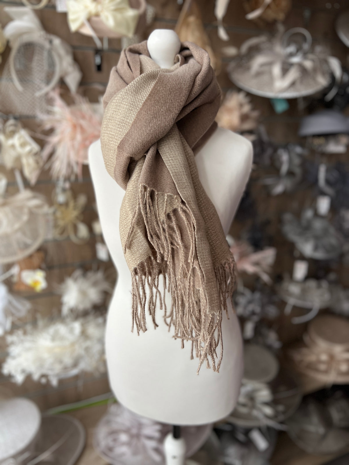 Reversible Large Warm Soft Pashmina / Shawl - Nude/Beige-Fascinators Direct