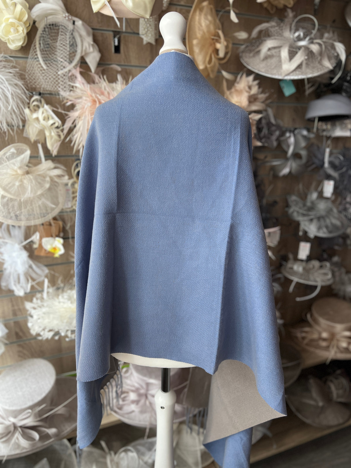 Reversible Large Warm Soft Pashmina / Shawl - Powder Blue/Light Grey-Fascinators Direct