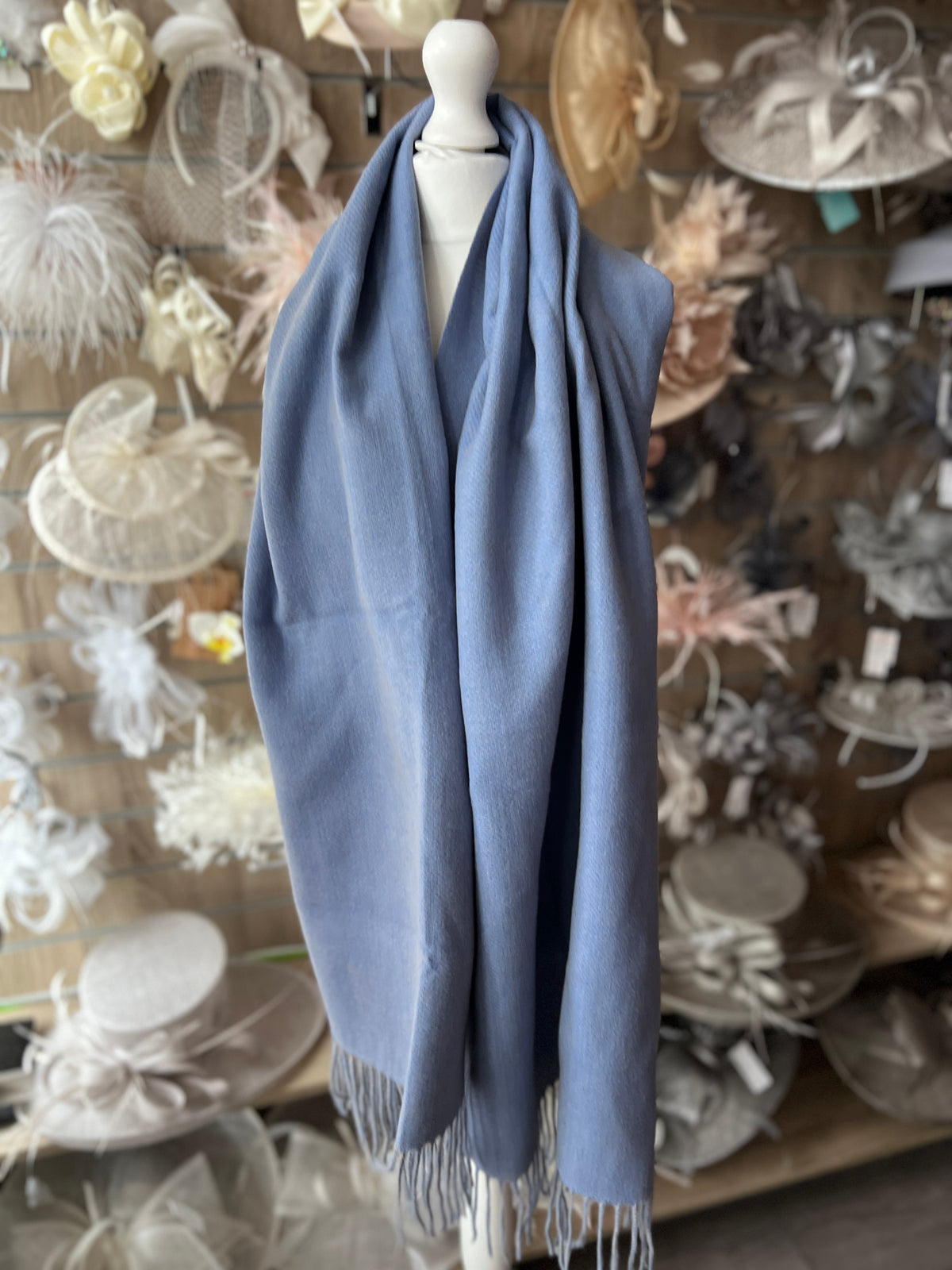 Reversible Large Warm Soft Pashmina / Shawl - Powder Blue/Light Grey-Fascinators Direct