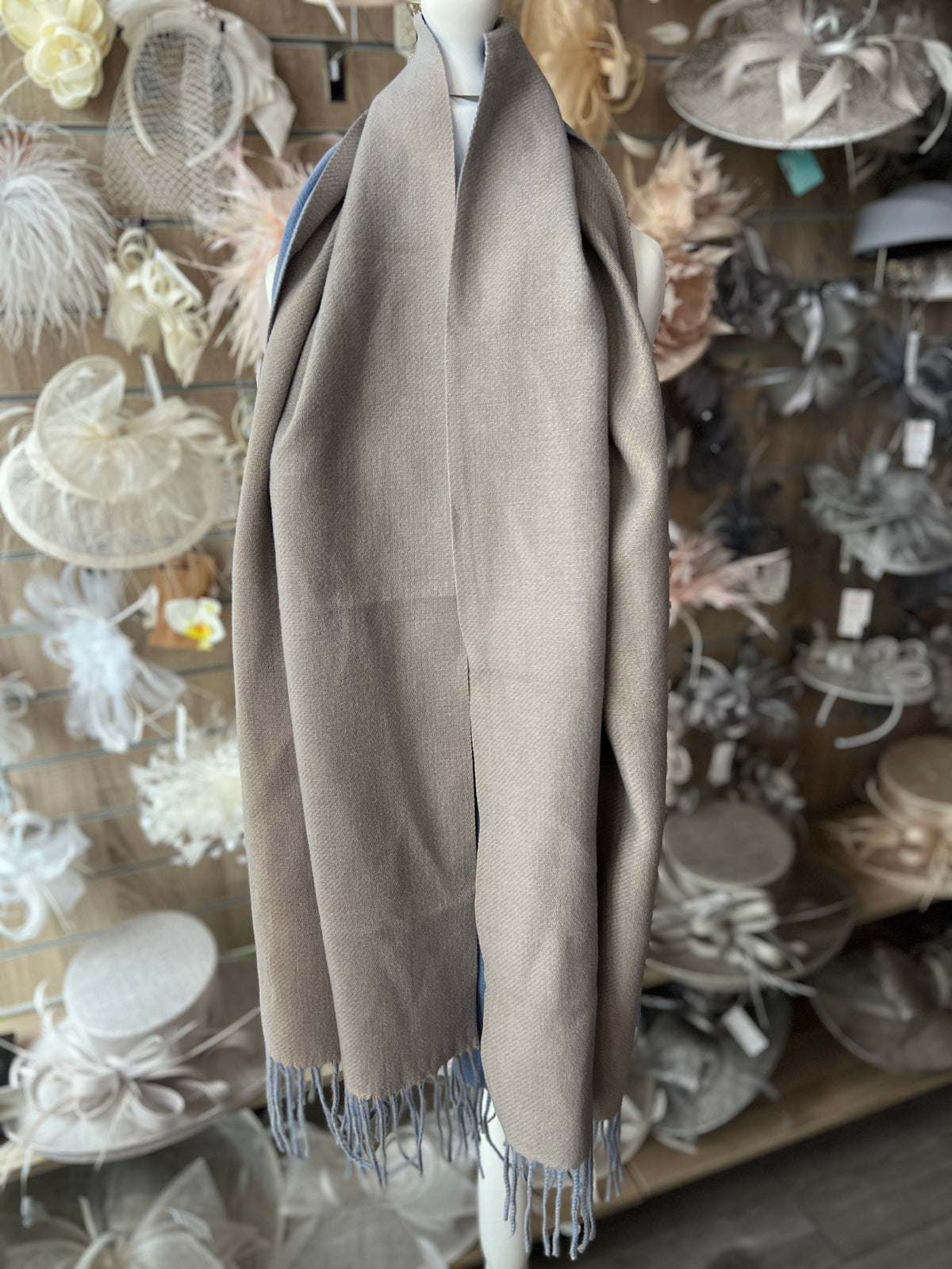 Reversible Large Warm Soft Pashmina / Shawl - Powder Blue/Light Grey-Fascinators Direct
