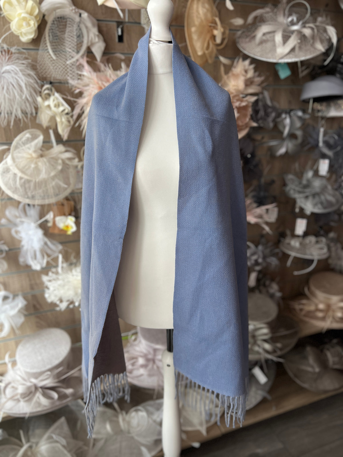 Reversible Large Warm Soft Pashmina / Shawl - Powder Blue/Light Grey-Fascinators Direct