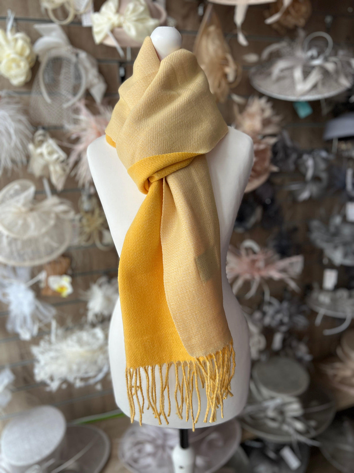 Reversible Large Warm Soft Pashmina / Shawl - Yellow/Pale Yellow-Fascinators Direct