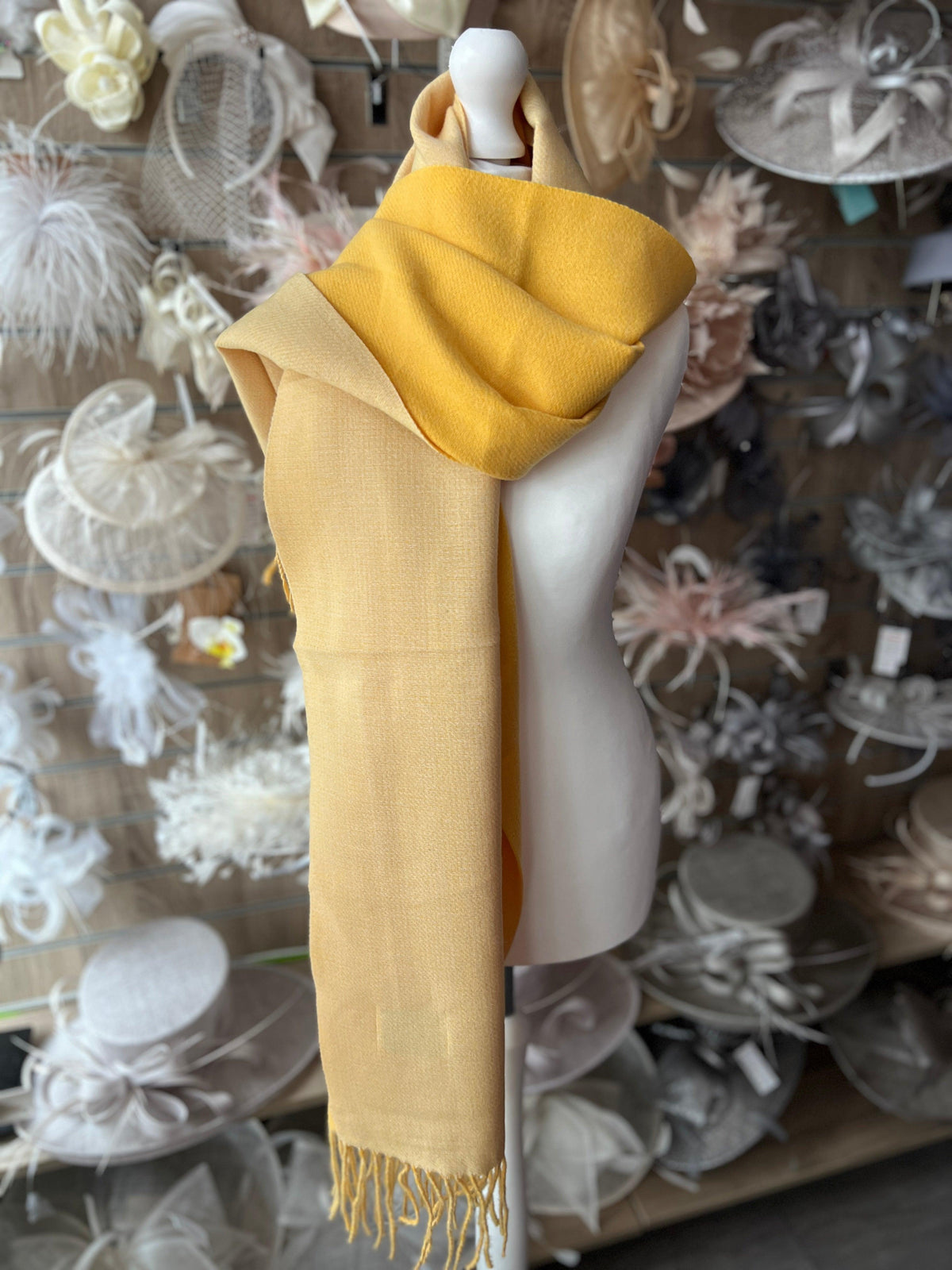 Reversible Large Warm Soft Pashmina / Shawl - Yellow/Pale Yellow-Fascinators Direct