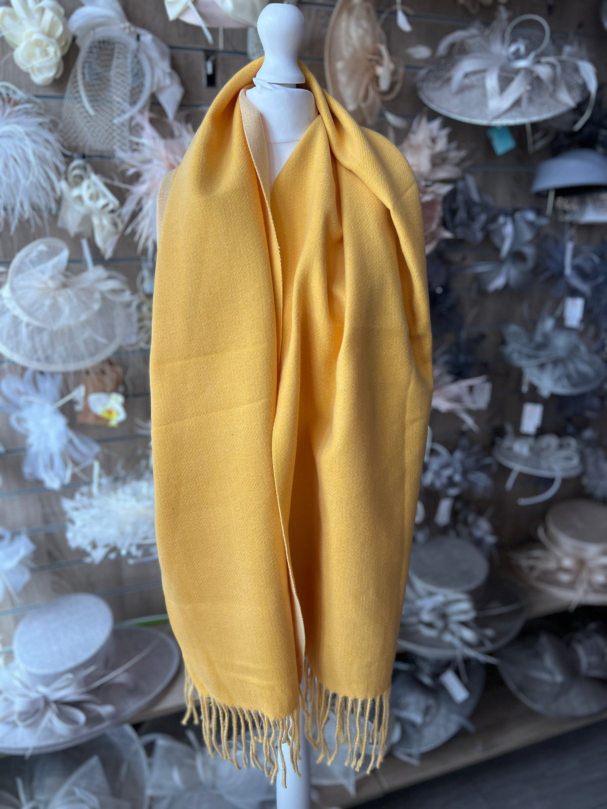 Reversible Large Warm Soft Pashmina / Shawl - Yellow/Pale Yellow-Fascinators Direct