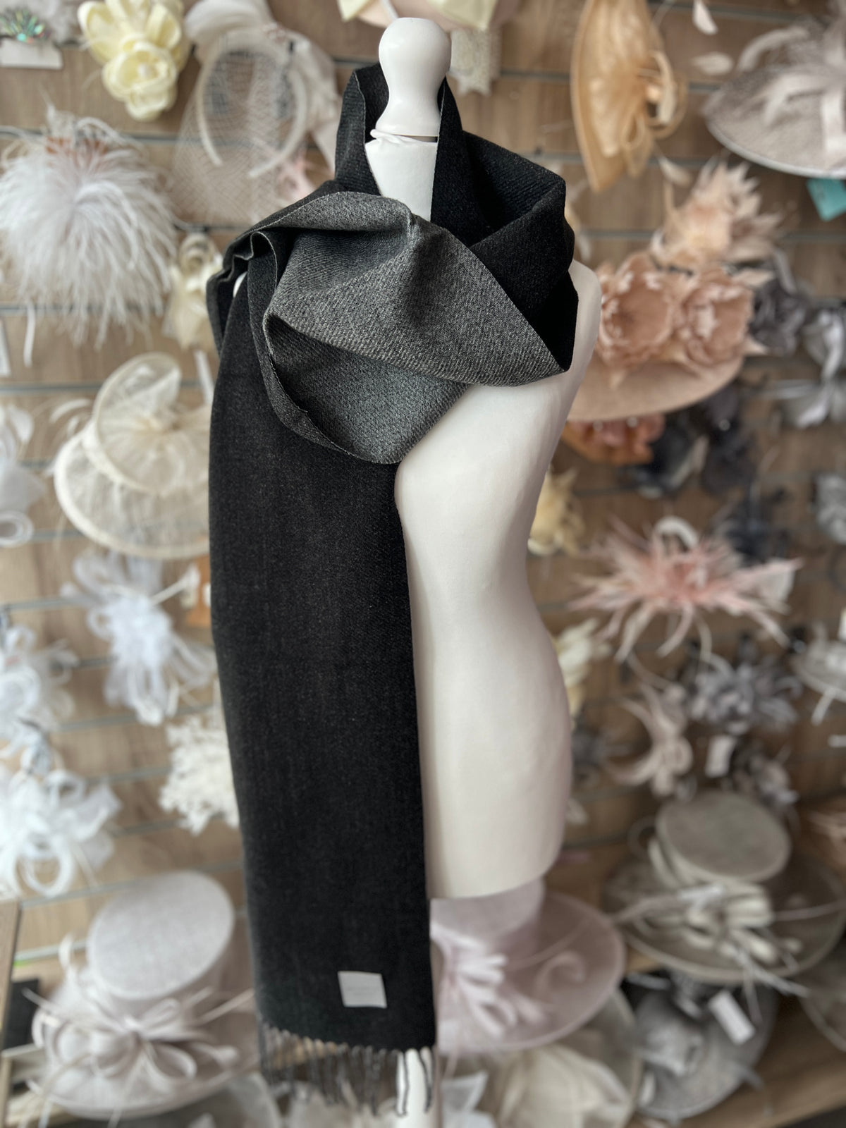 Reversible Warm Soft Pashmina / Shawl - Dark Grey &amp; Light Grey-Fascinators Direct