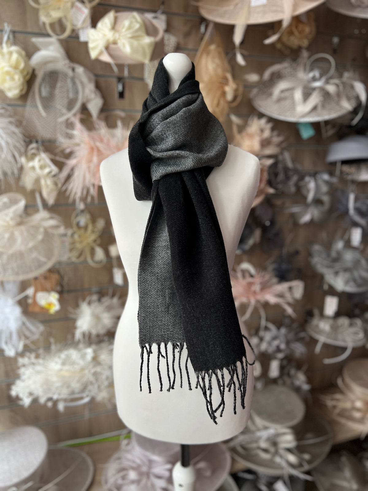 Reversible Warm Soft Pashmina / Shawl - Dark Grey &amp; Light Grey-Fascinators Direct