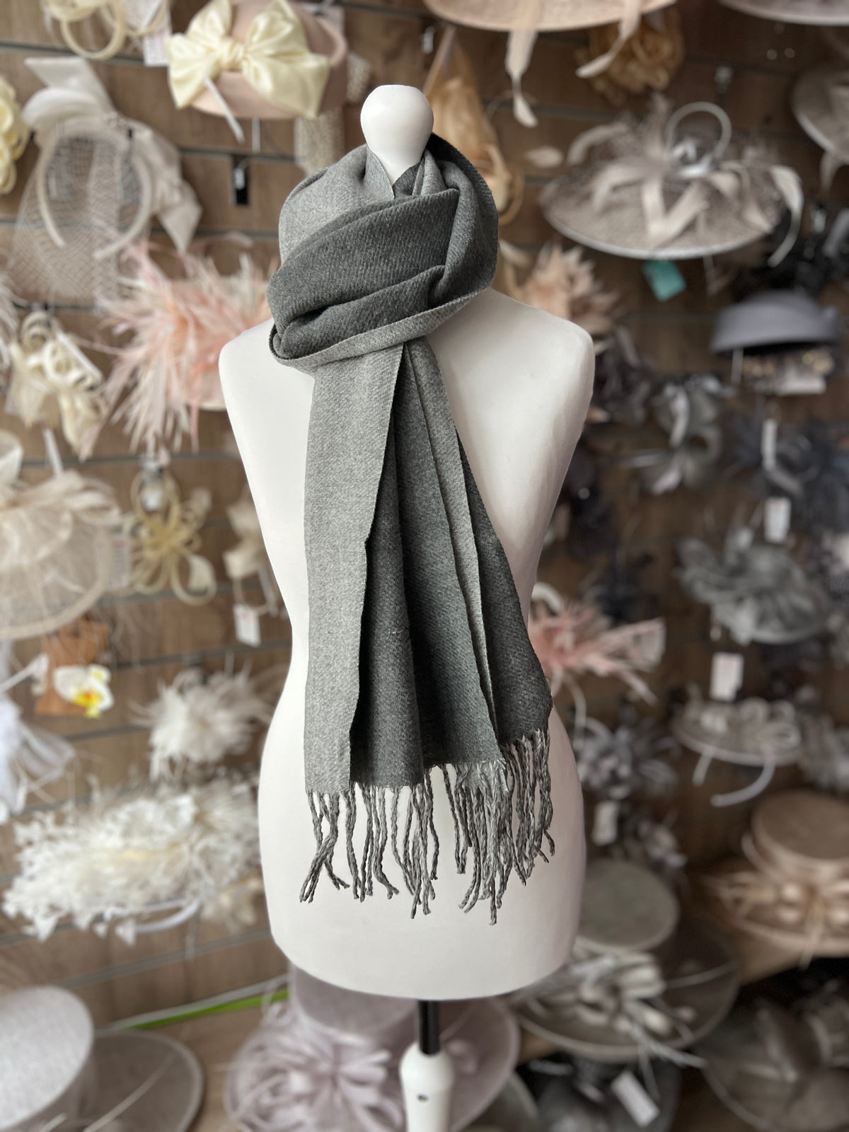 Reversible Warm Soft Pashmina / Shawl - Grey/Light Grey-Fascinators Direct