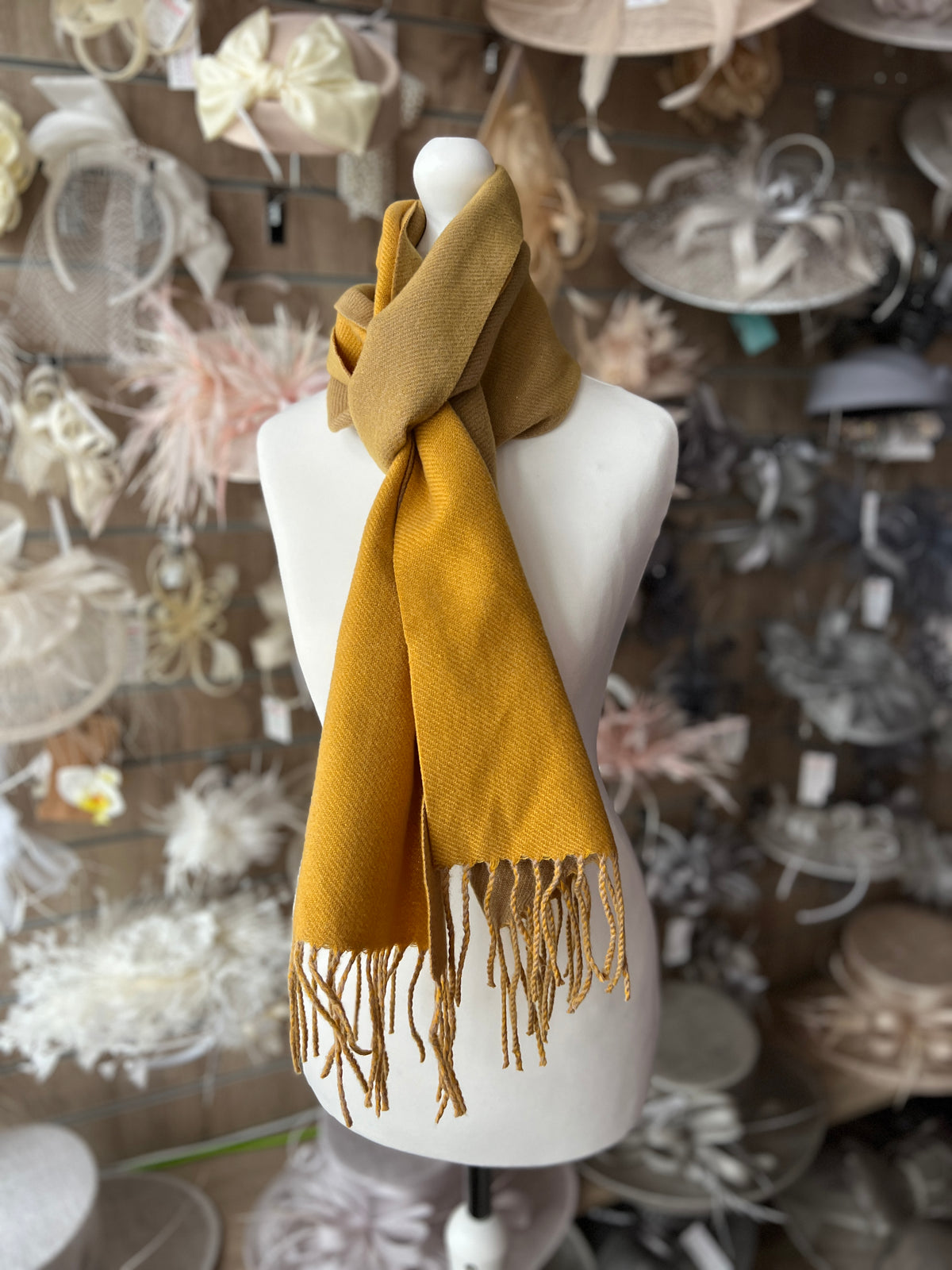 Reversible Warm Soft Pashmina / Shawl - Mustard Yellow &amp; Camel-Fascinators Direct
