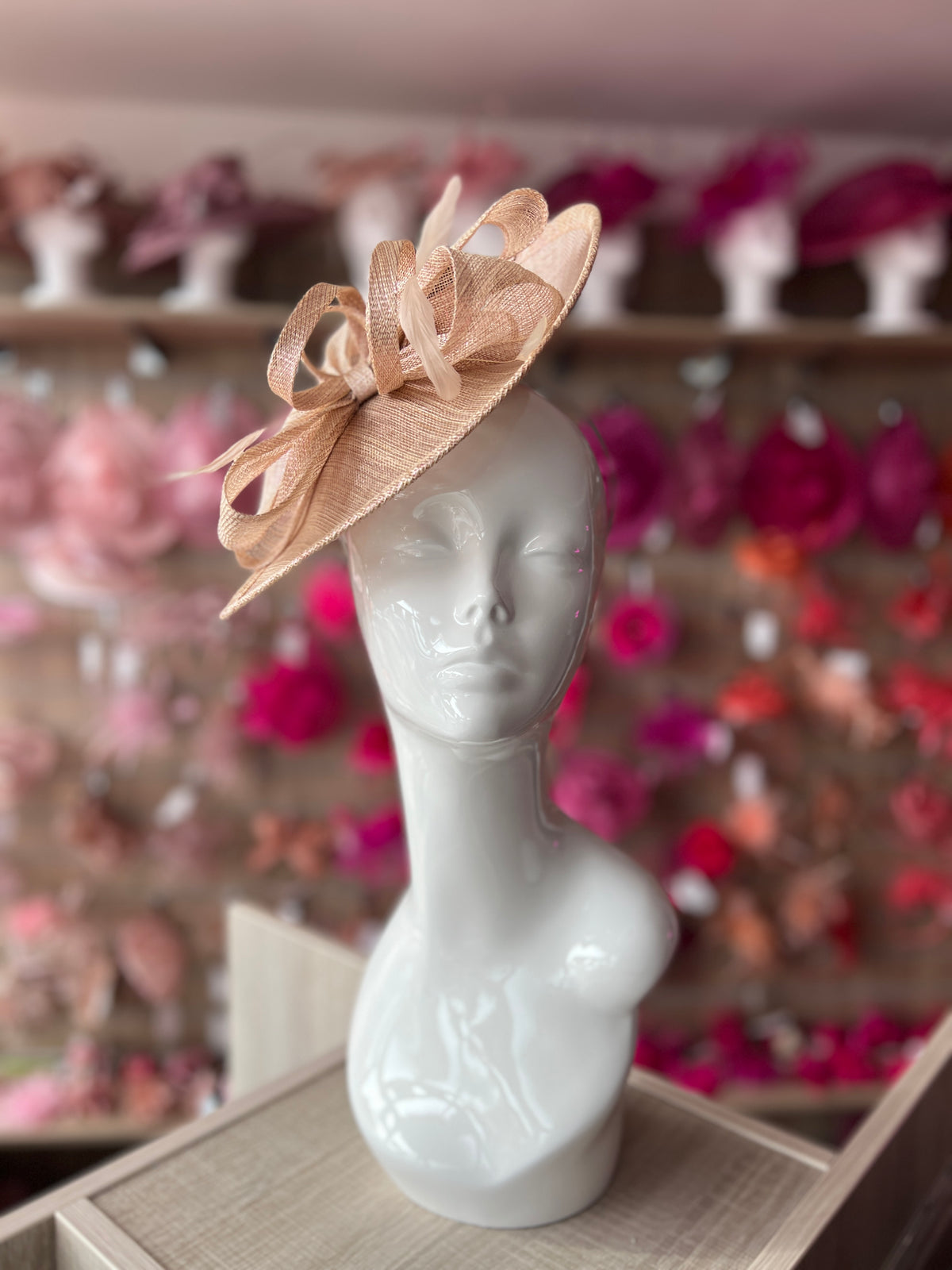 Rose Gold Disc Fascinator with Decorative Bow-Fascinators Direct