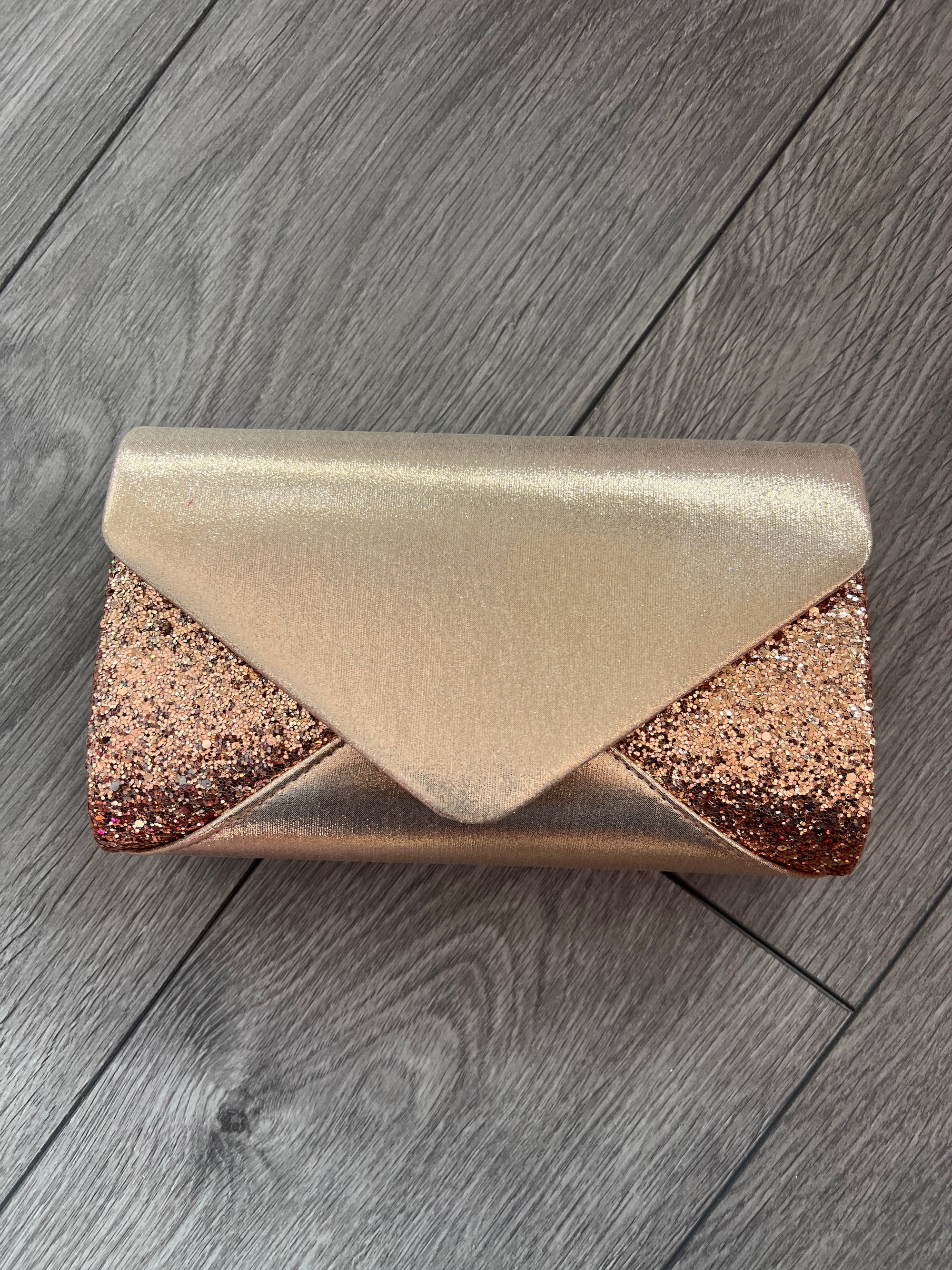 Rose Gold Glitter Envelope Clutch Bag-Fascinators Direct