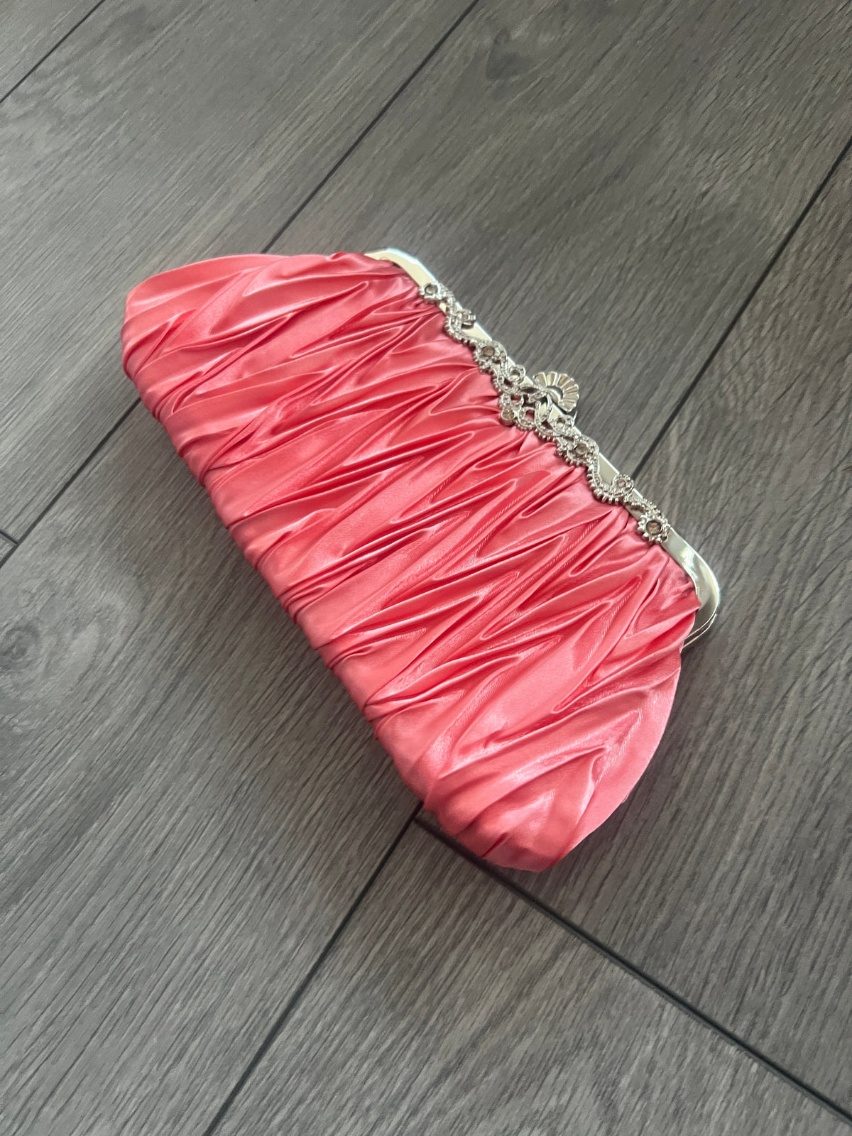 Rose Pink Satin Art Deco Detail Clutch Bag-Fascinators Direct