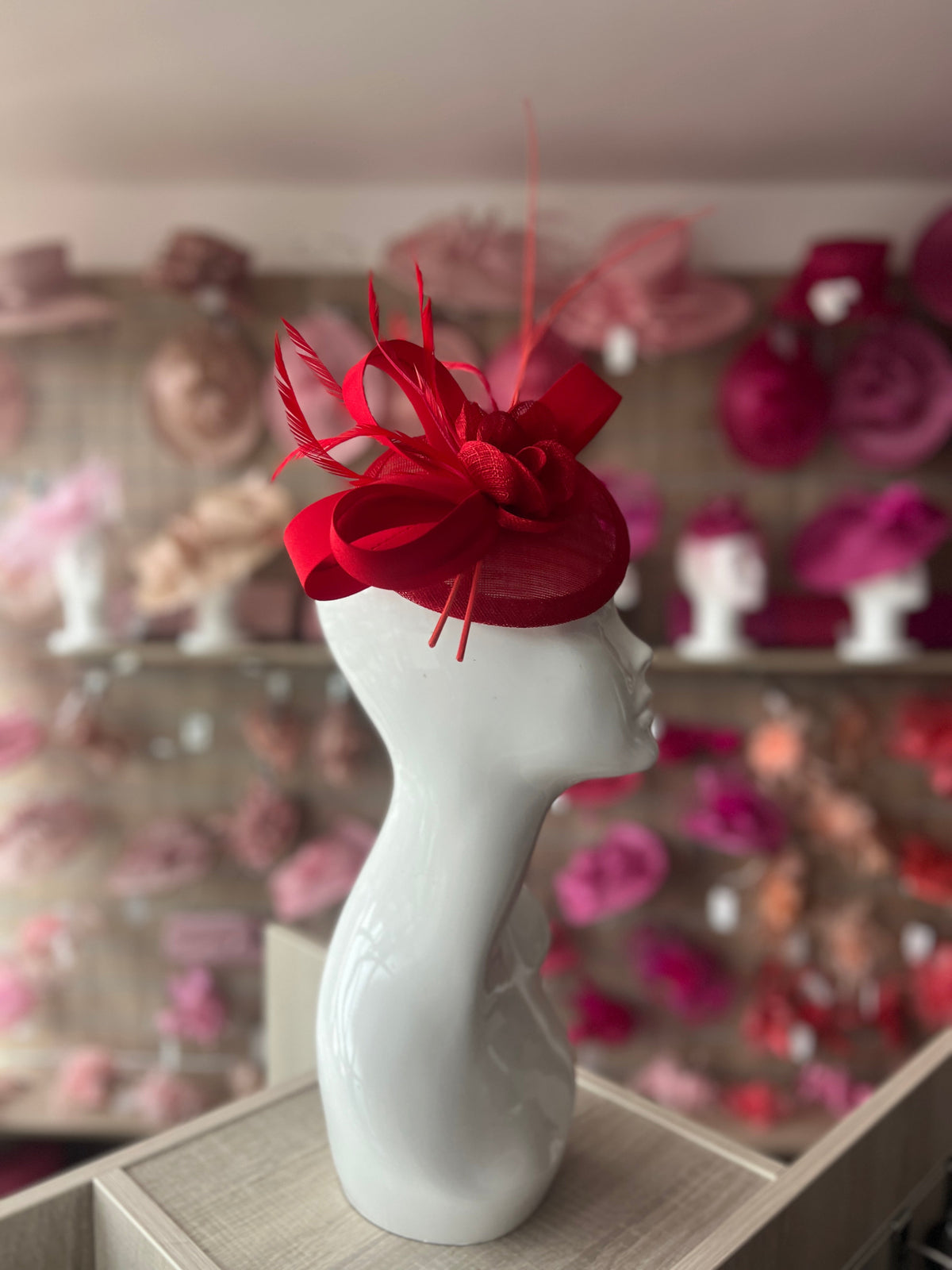 Rose Red Disc Fascinator with Ribbons, Quills &amp; Feathers-Fascinators Direct