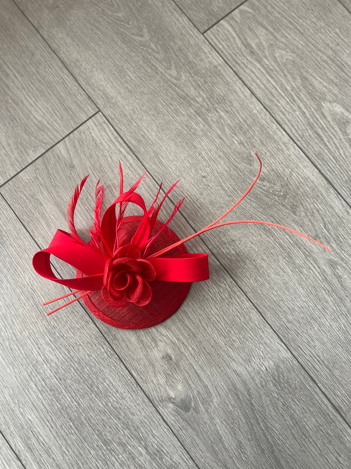 Rose Red Disc Fascinator with Ribbons, Quills &amp; Feathers-Fascinators Direct