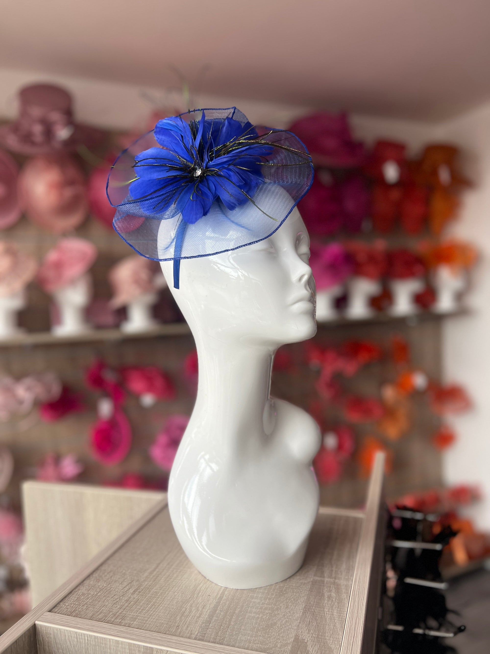 Royal Blue Crinoline Flower Fascinator-Fascinators Direct