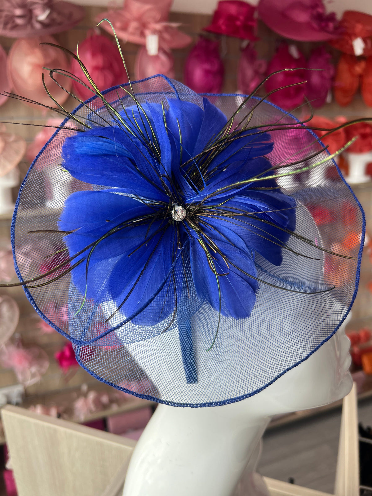 Royal Blue Crinoline Flower Fascinator-Fascinators Direct