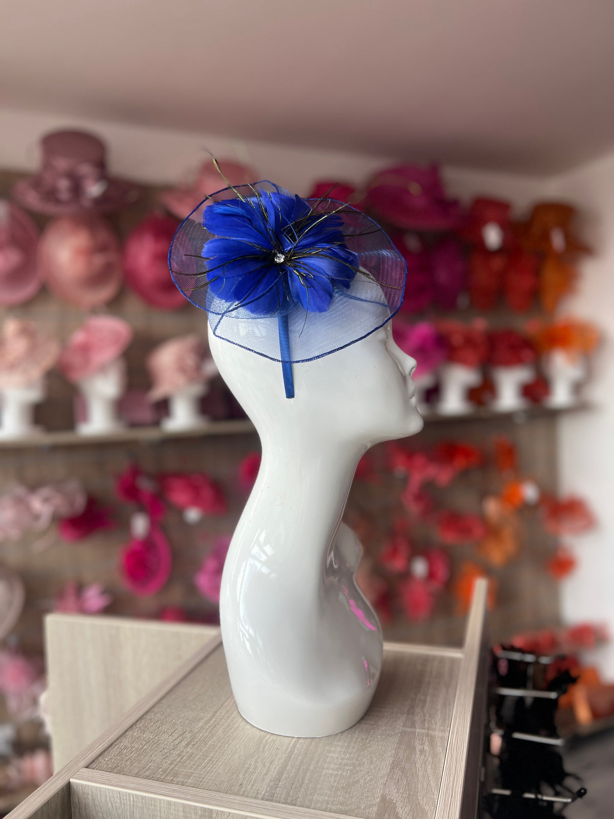 Royal Blue Crinoline Flower Fascinator-Fascinators Direct