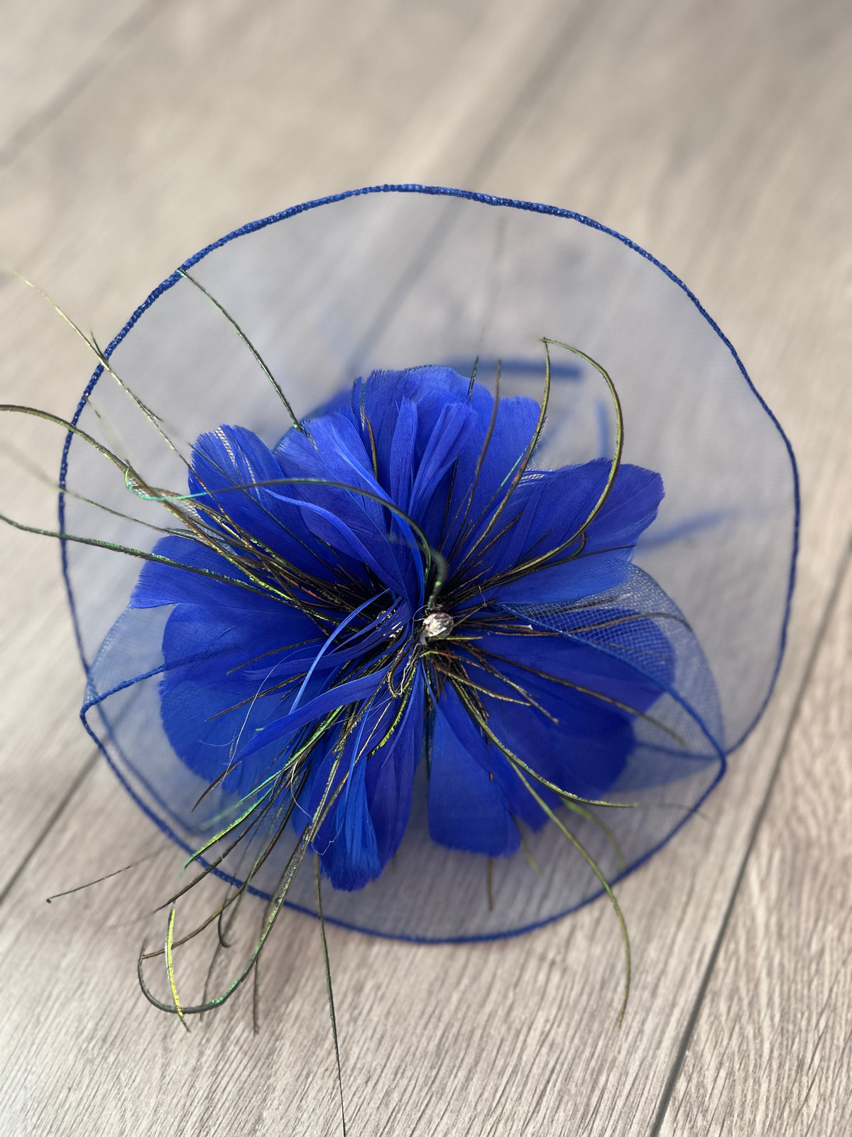 Royal Blue Crinoline Flower Fascinator-Fascinators Direct