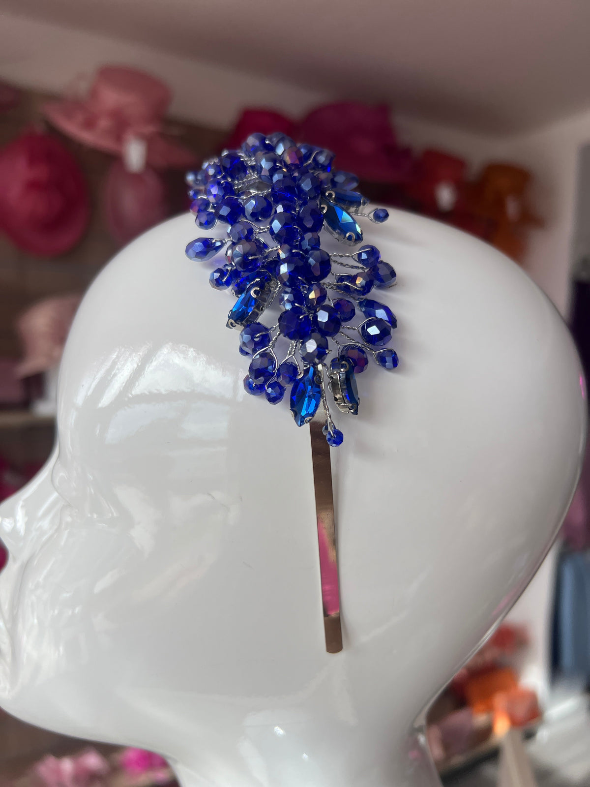 Royal Blue Crystal Headband Fascinator-Fascinators Direct