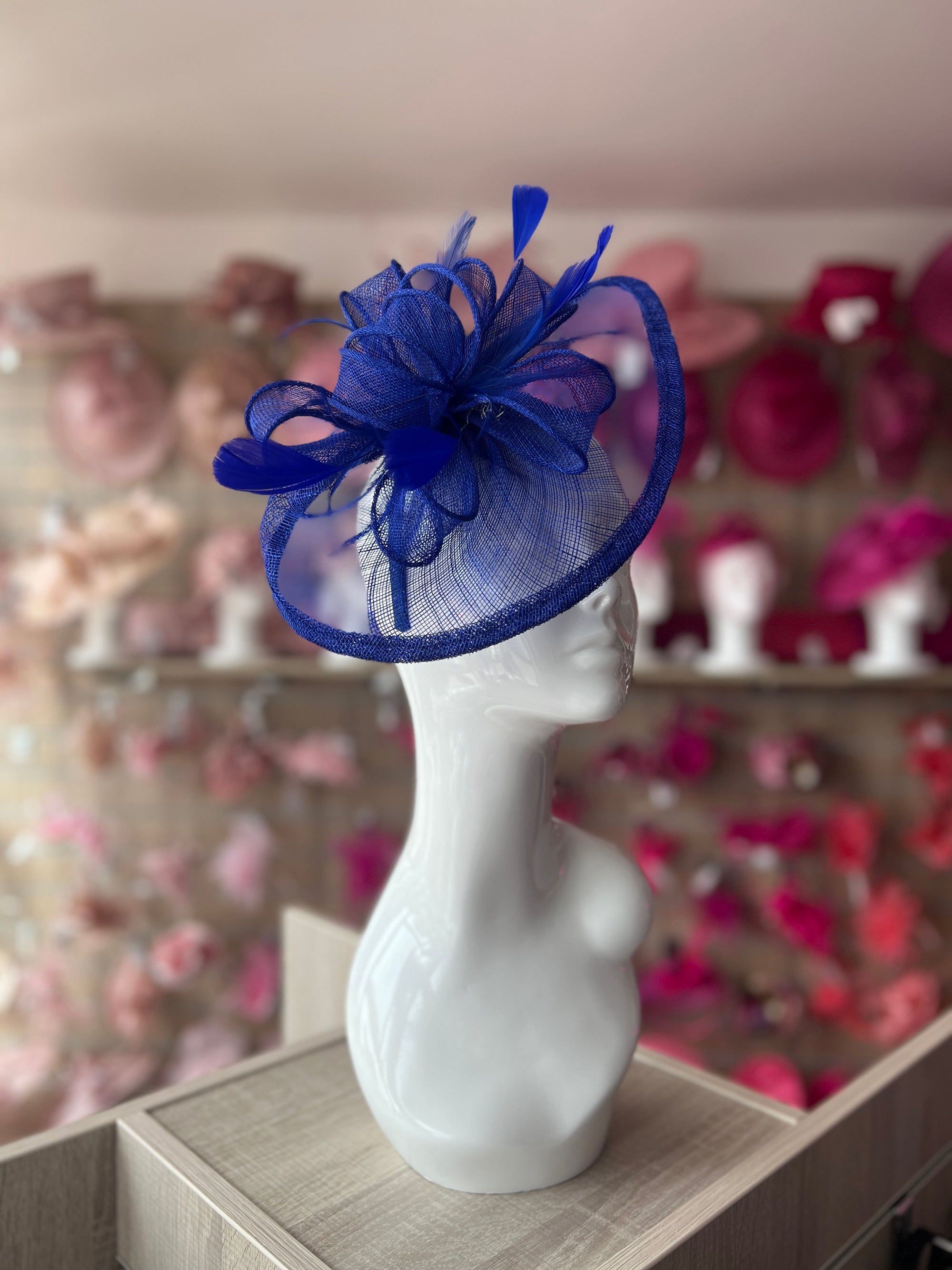 Royal Blue Fascinator with Ruched Sinamay & Loops-Fascinators Direct