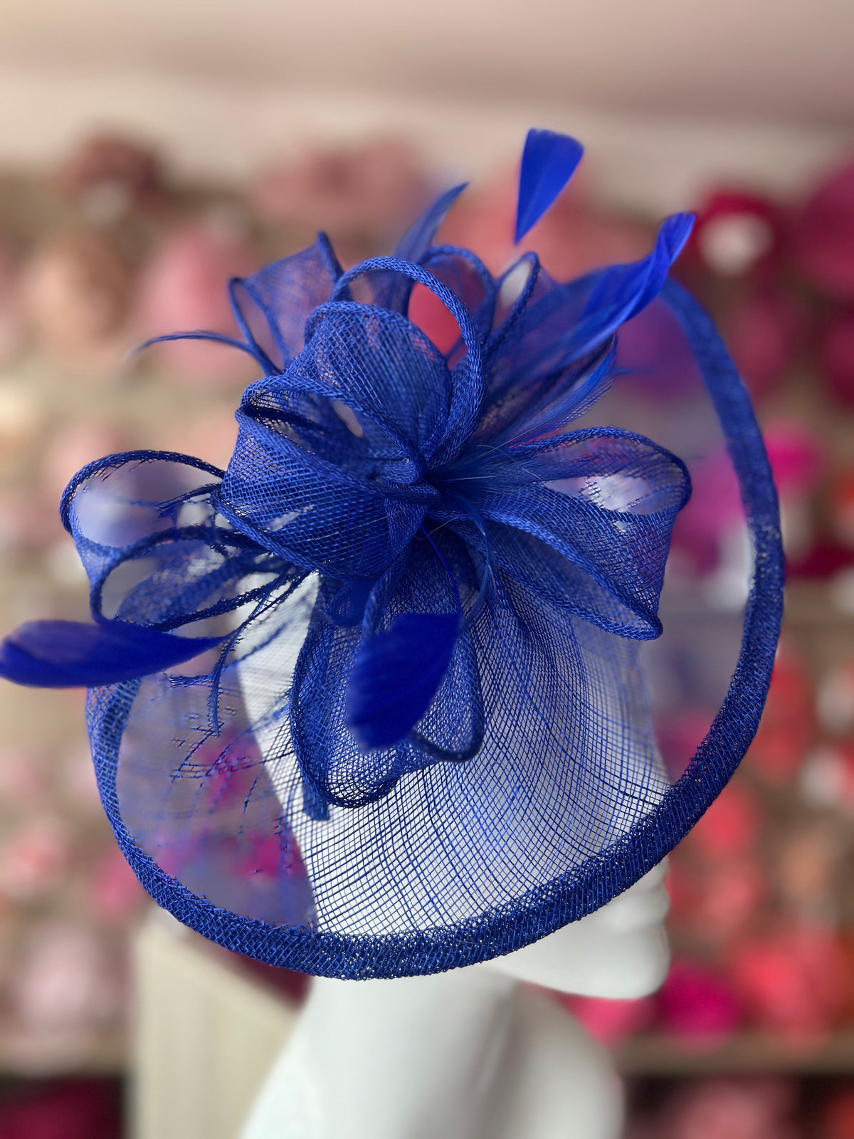 Royal Blue Fascinator with Ruched Sinamay &amp; Loops-Fascinators Direct