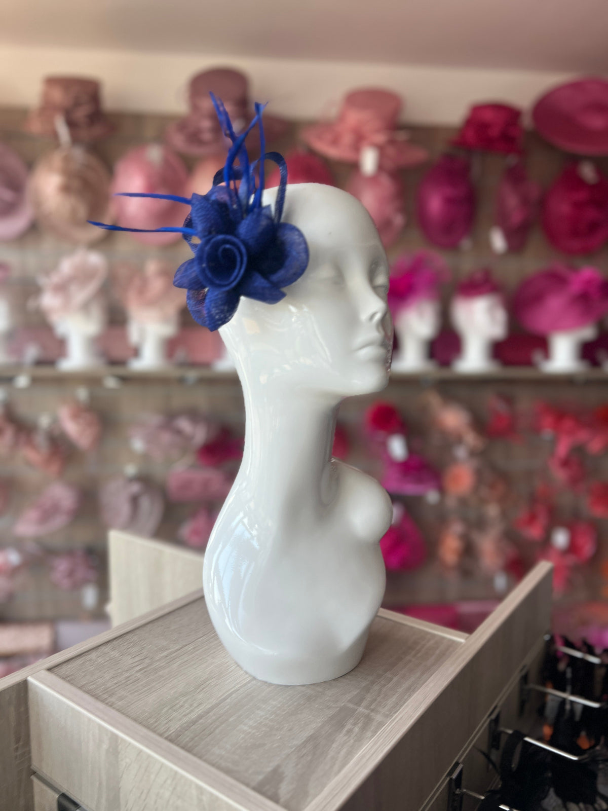Royal Blue Flower Fascinator Clip With Feathers-Fascinators Direct