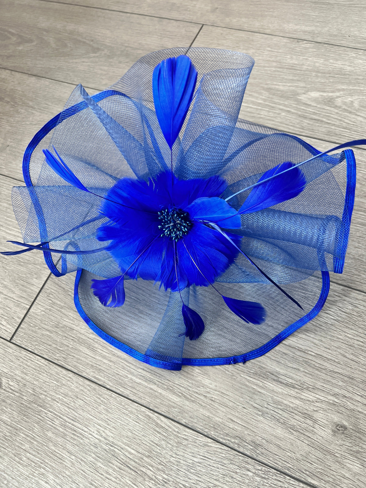Royal Blue Large Fascinator with Ruched Crinoline &amp; Flower-Fascinators Direct