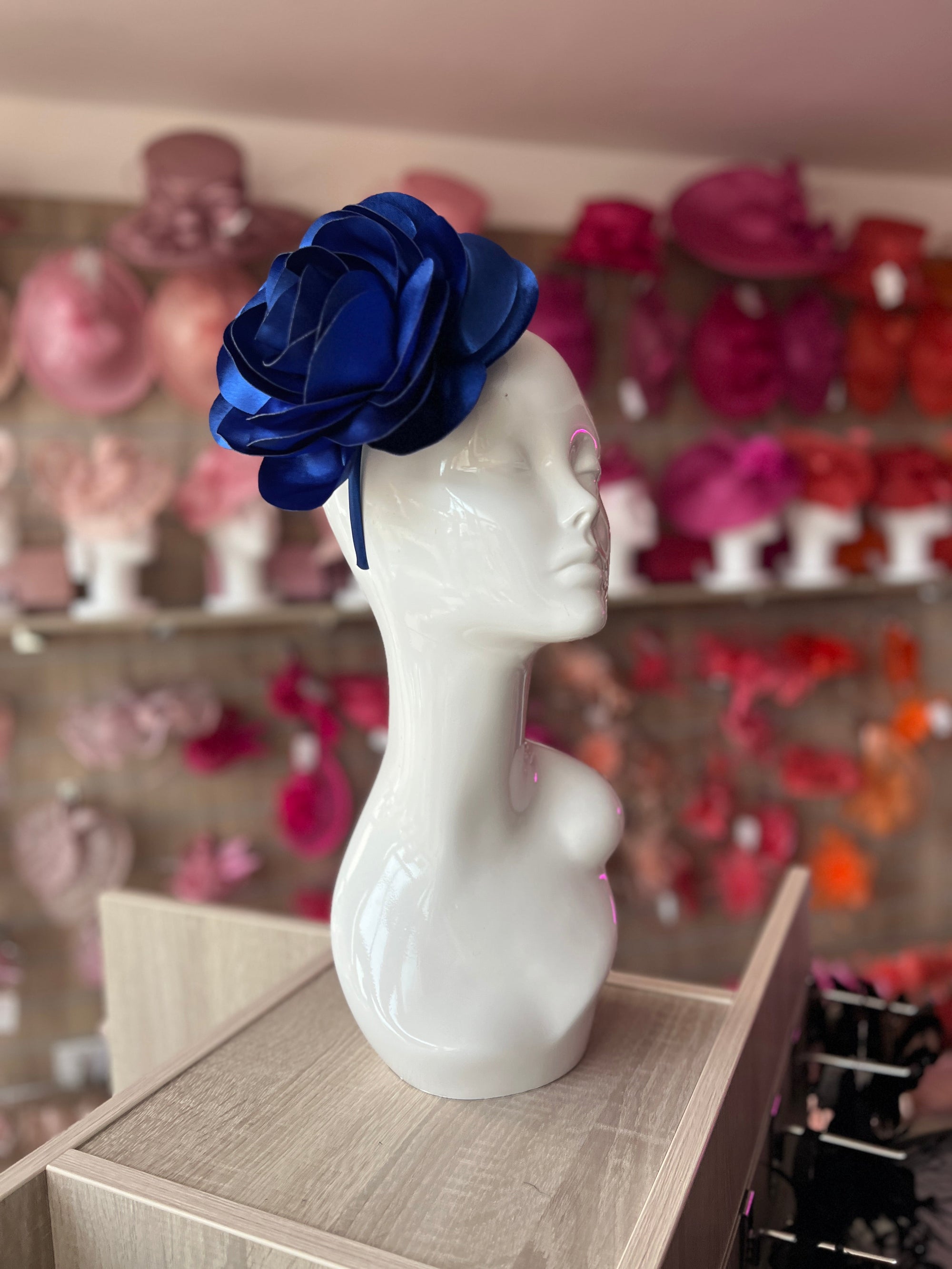 Royal Blue Large Satin Rose Flower Fascinator-Fascinators Direct