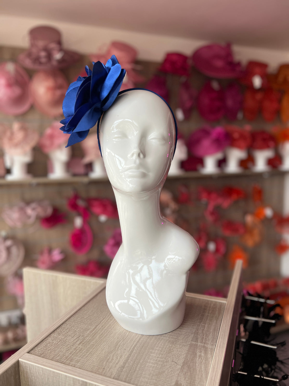 Royal Blue Large Satin Rose Flower Fascinator-Fascinators Direct