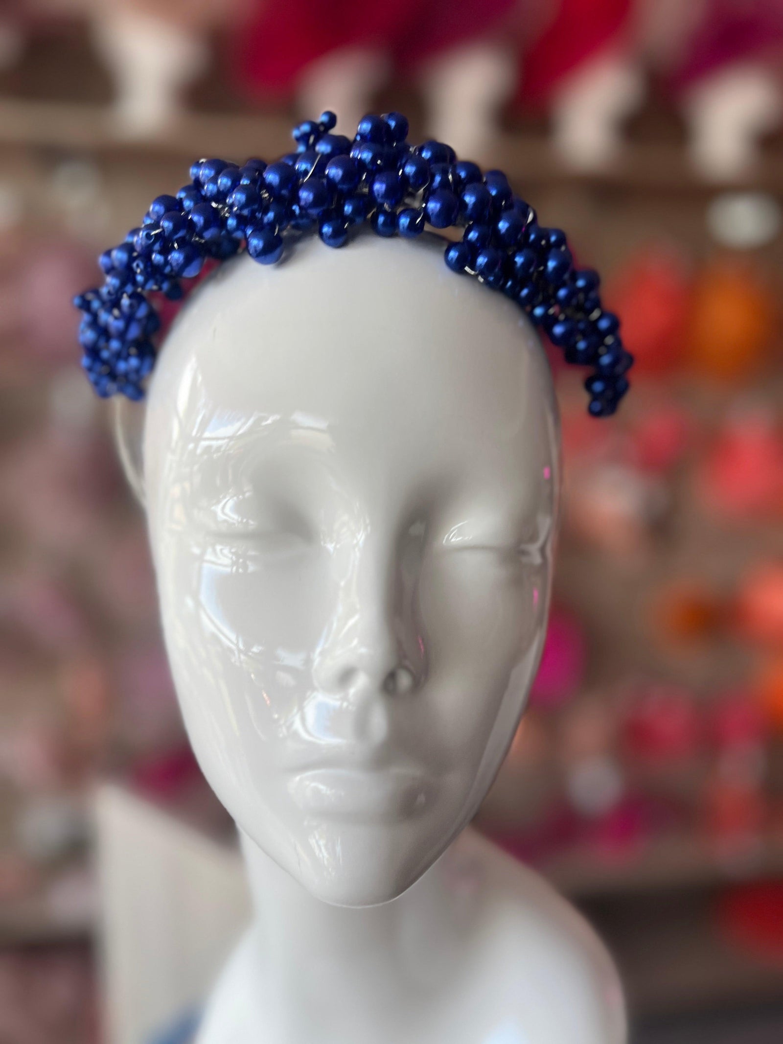 Royal Blue Pearl Headband Fascinator-Fascinators Direct