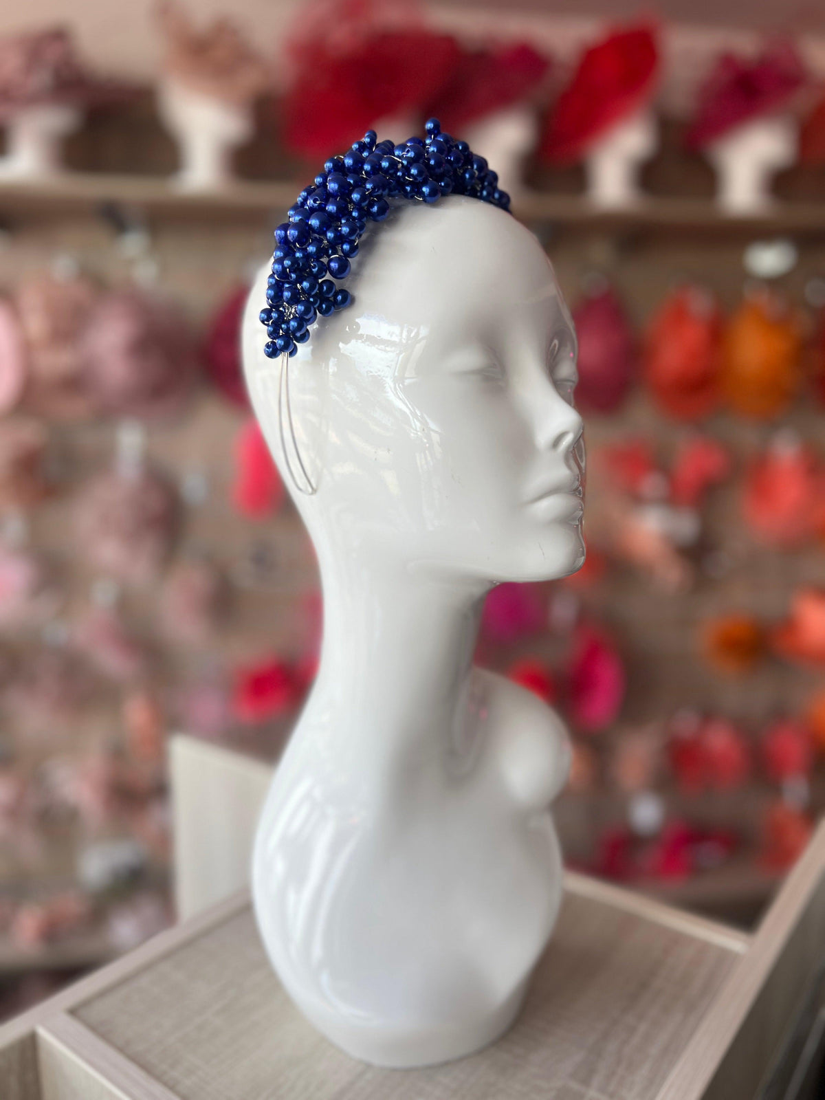 Royal Blue Pearl Headband Fascinator-Fascinators Direct