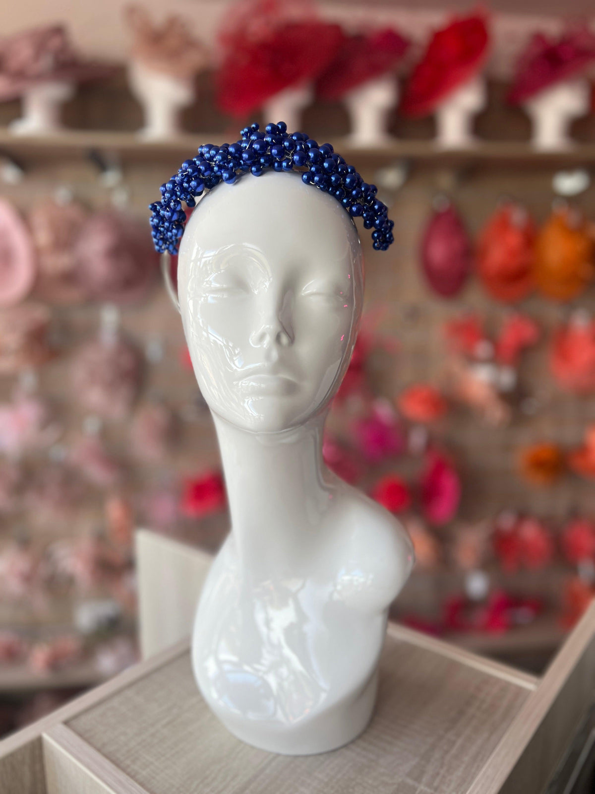 Royal Blue Pearl Headband Fascinator-Fascinators Direct