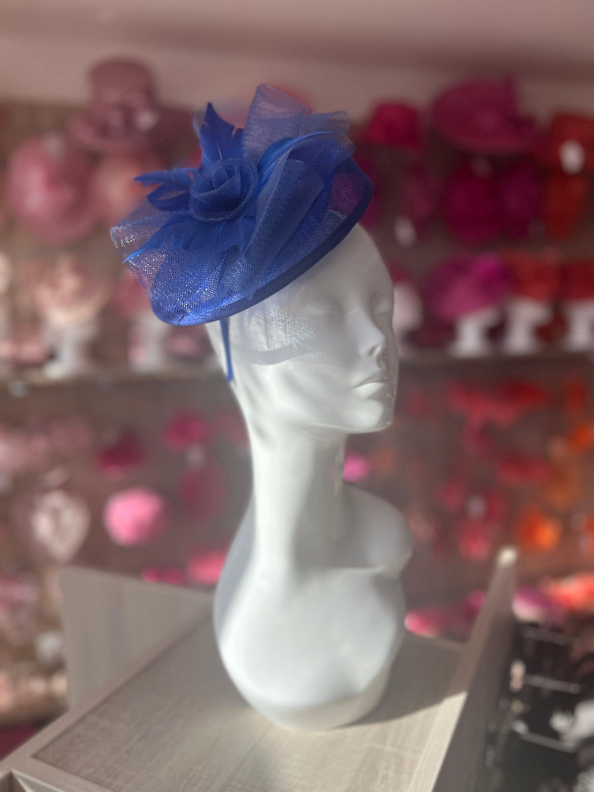 Royal Blue Pillbox Fascinator With Flower-Fascinators Direct
