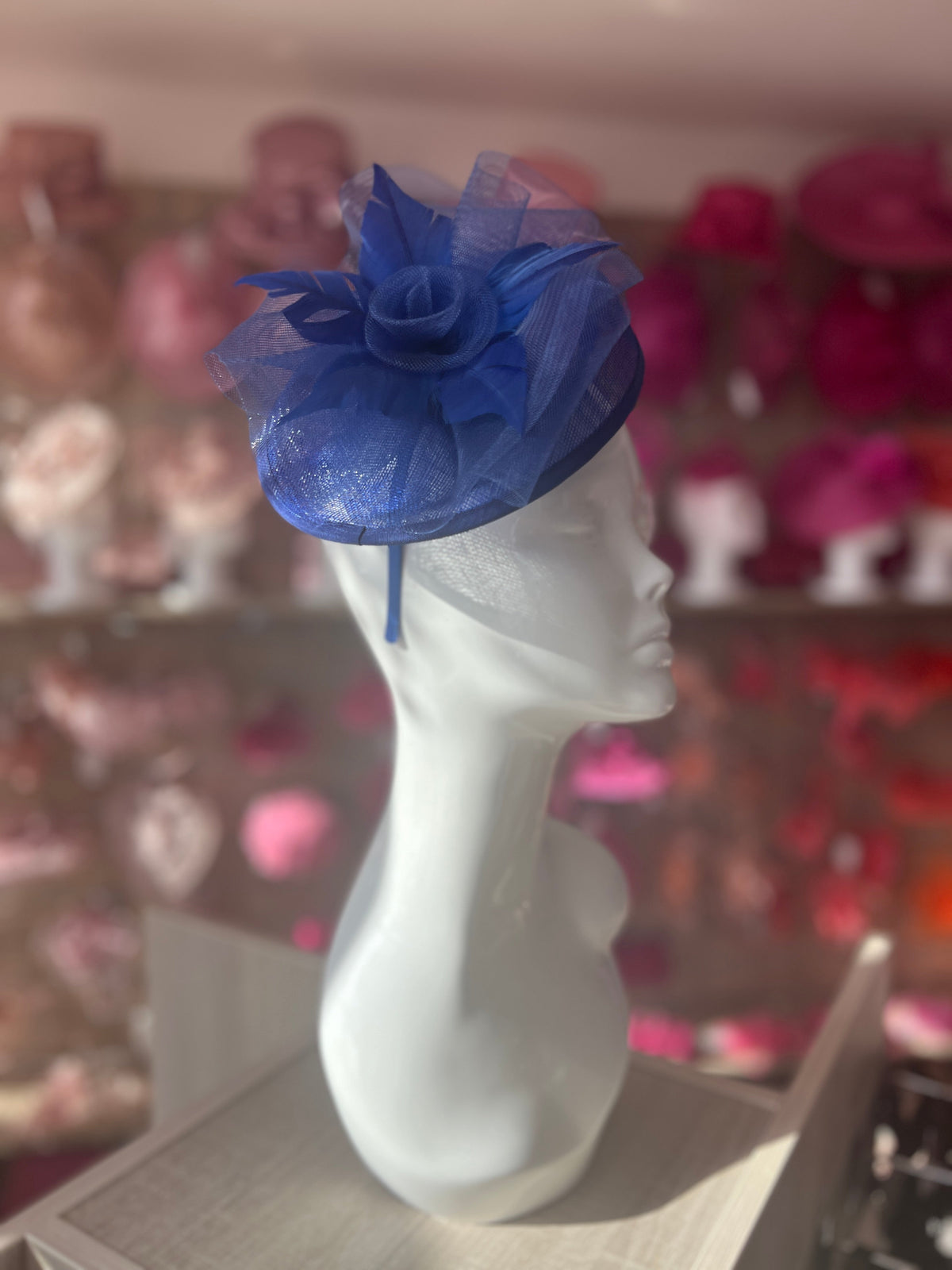 Royal Blue Pillbox Fascinator With Flower-Fascinators Direct