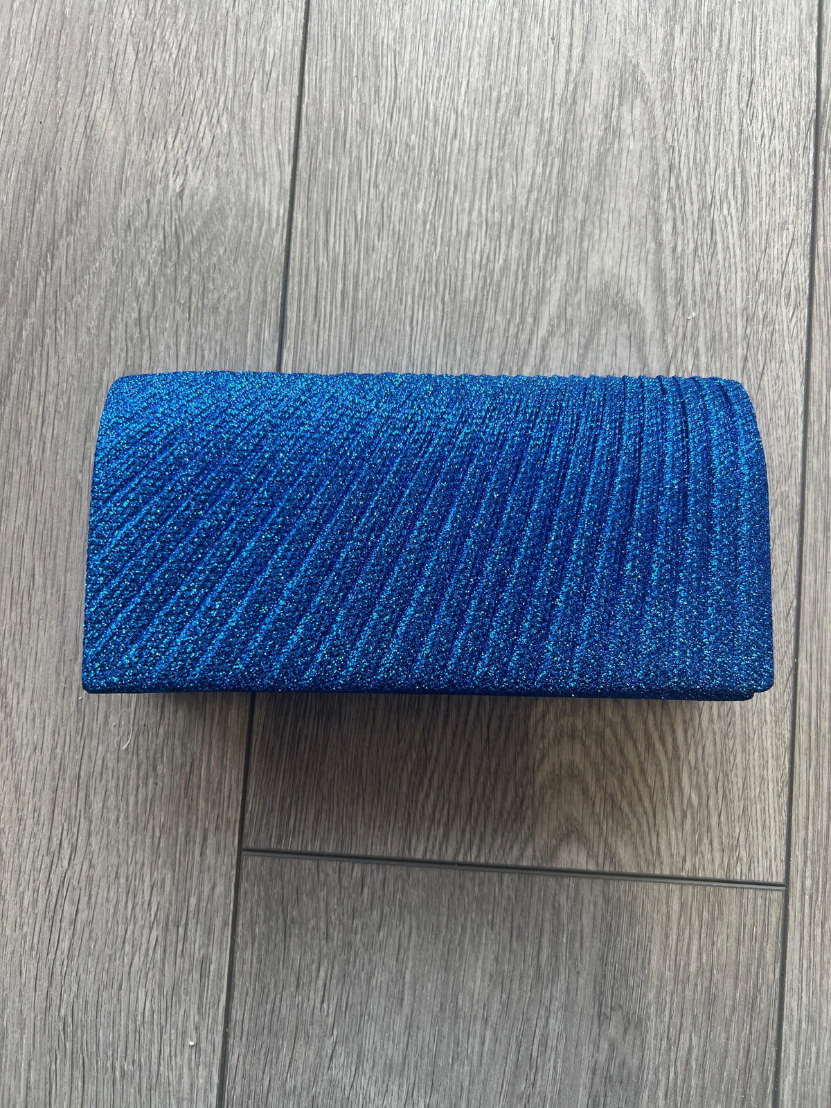 Royal Blue Pleated Glitter Box Clutch Bag-Fascinators Direct
