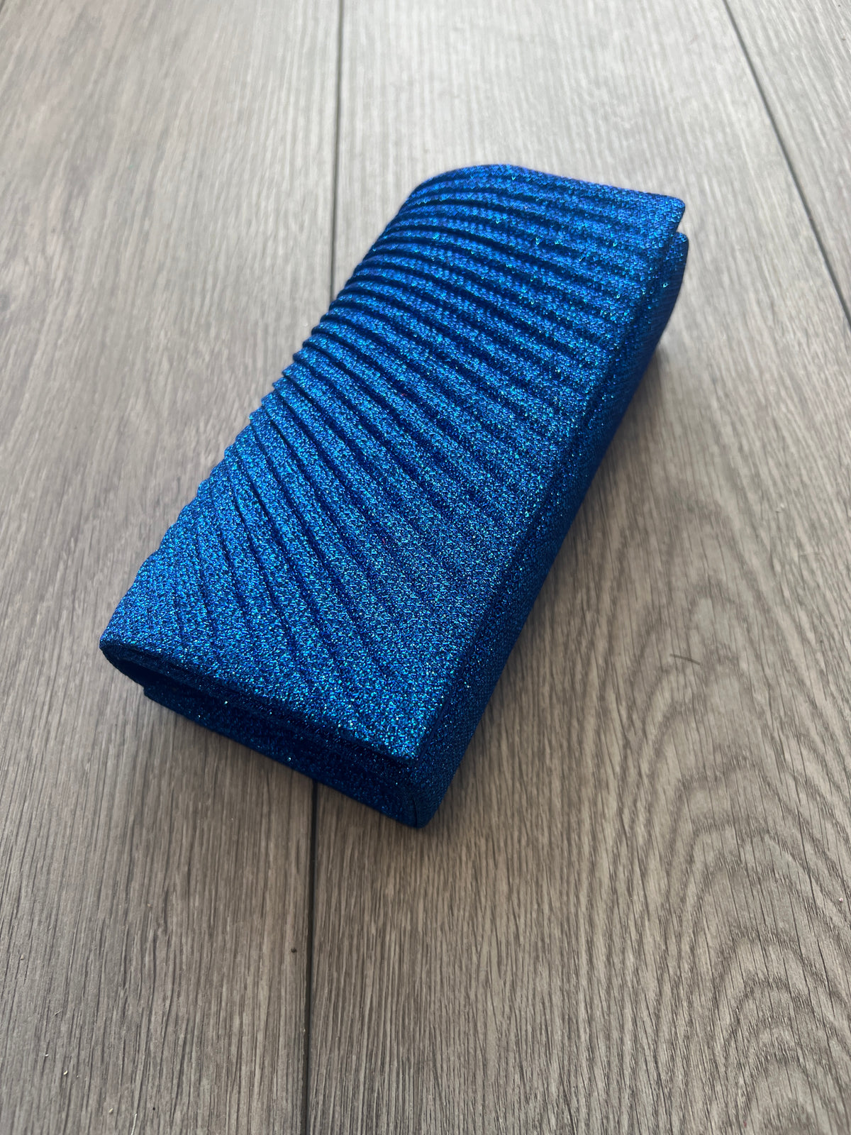 Royal Blue Pleated Glitter Box Clutch Bag-Fascinators Direct