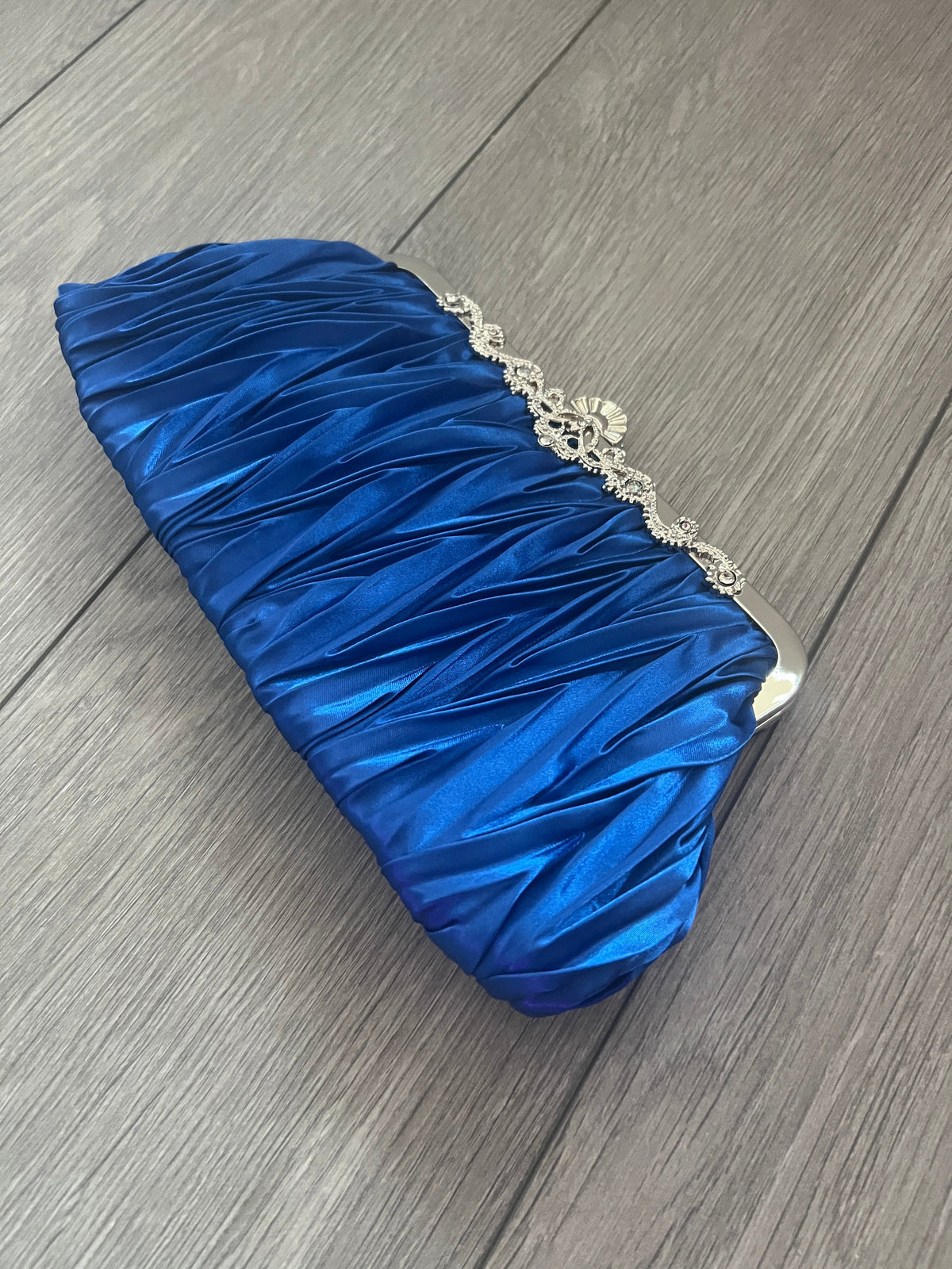 Royal Blue Satin Art Deco Detail Clutch Bag