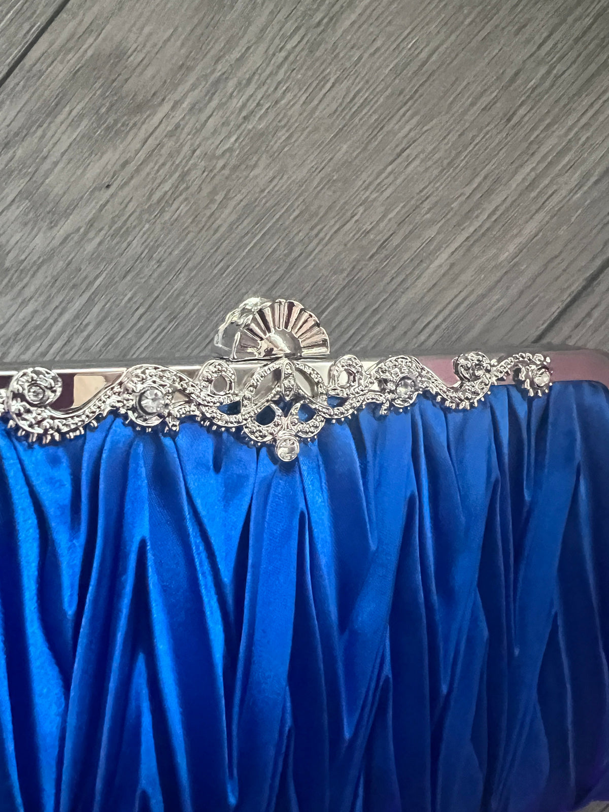 Royal Blue Satin Art Deco Detail Clutch Bag-Fascinators Direct