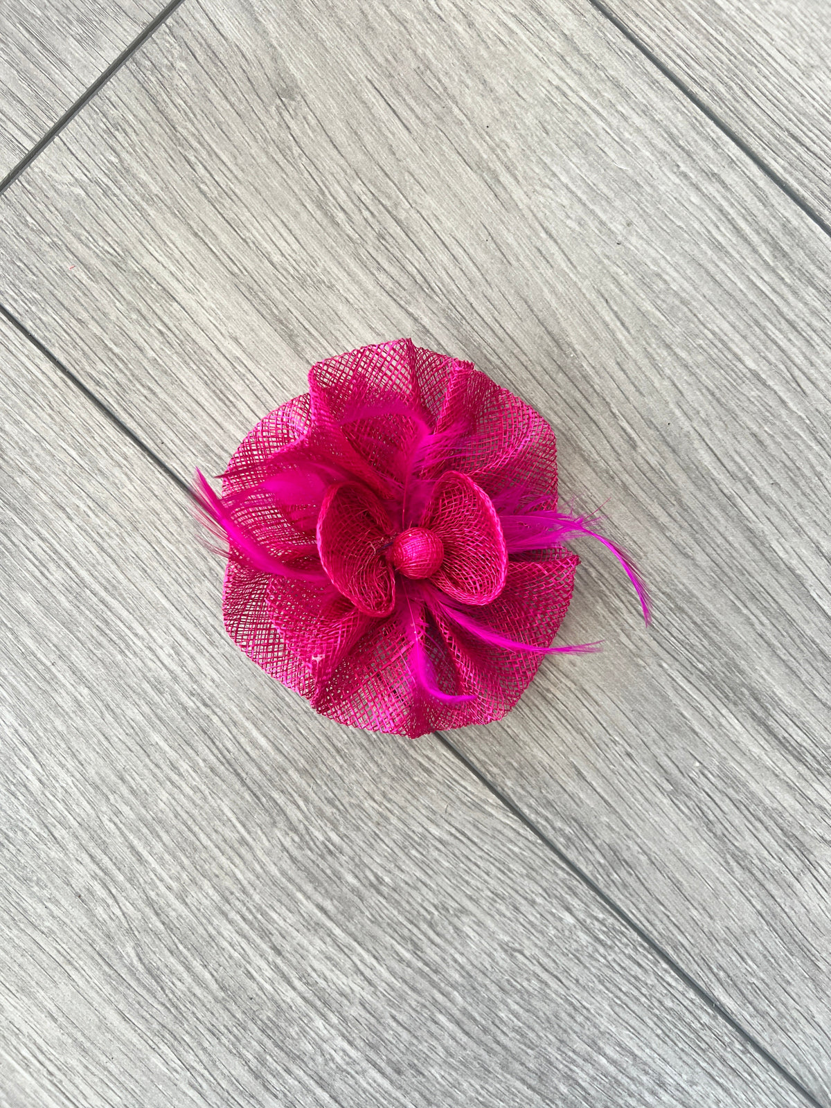 Ruched Sinamay Flower Fuchsia Fascinator Clip with Feathers-Fascinators Direct