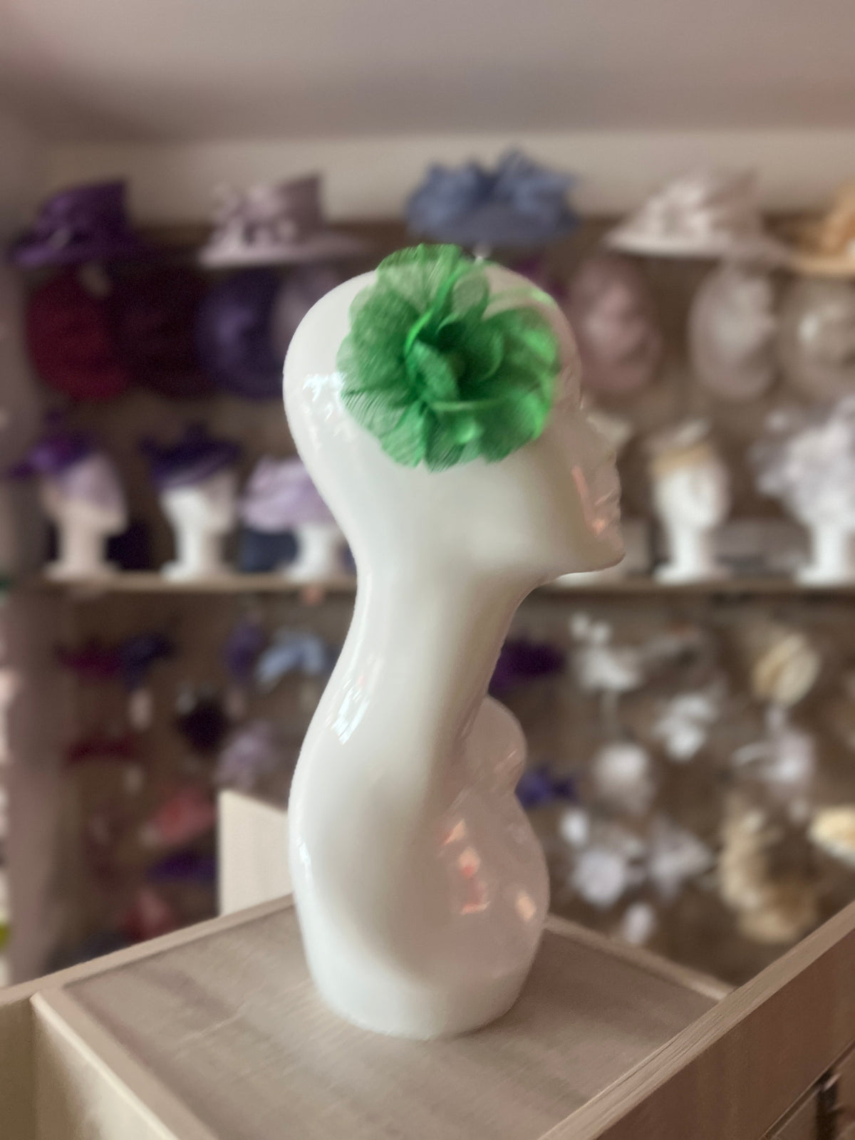 Ruched Sinamay Flower Green Fascinator Clip with Feathers-Fascinators Direct