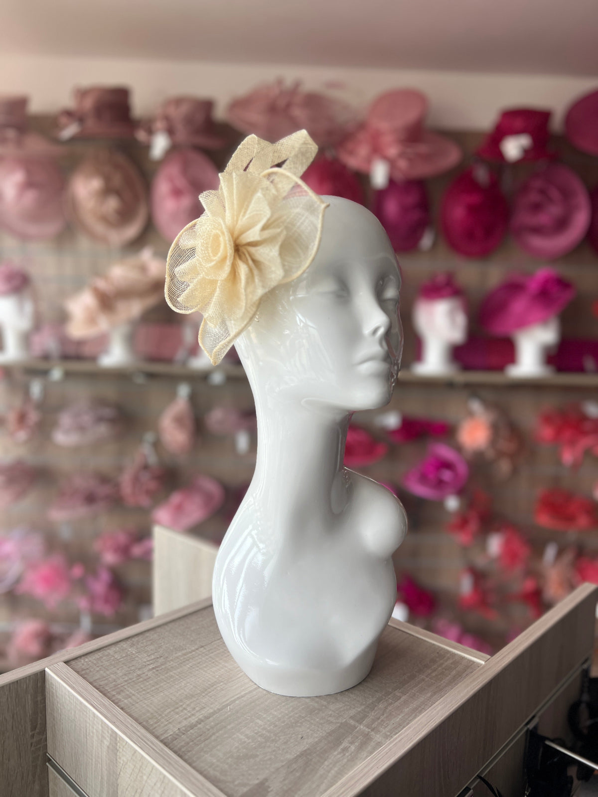 Ruched Sinamay Flower &amp; Leaf Cream Comb Fascinator-Fascinators Direct