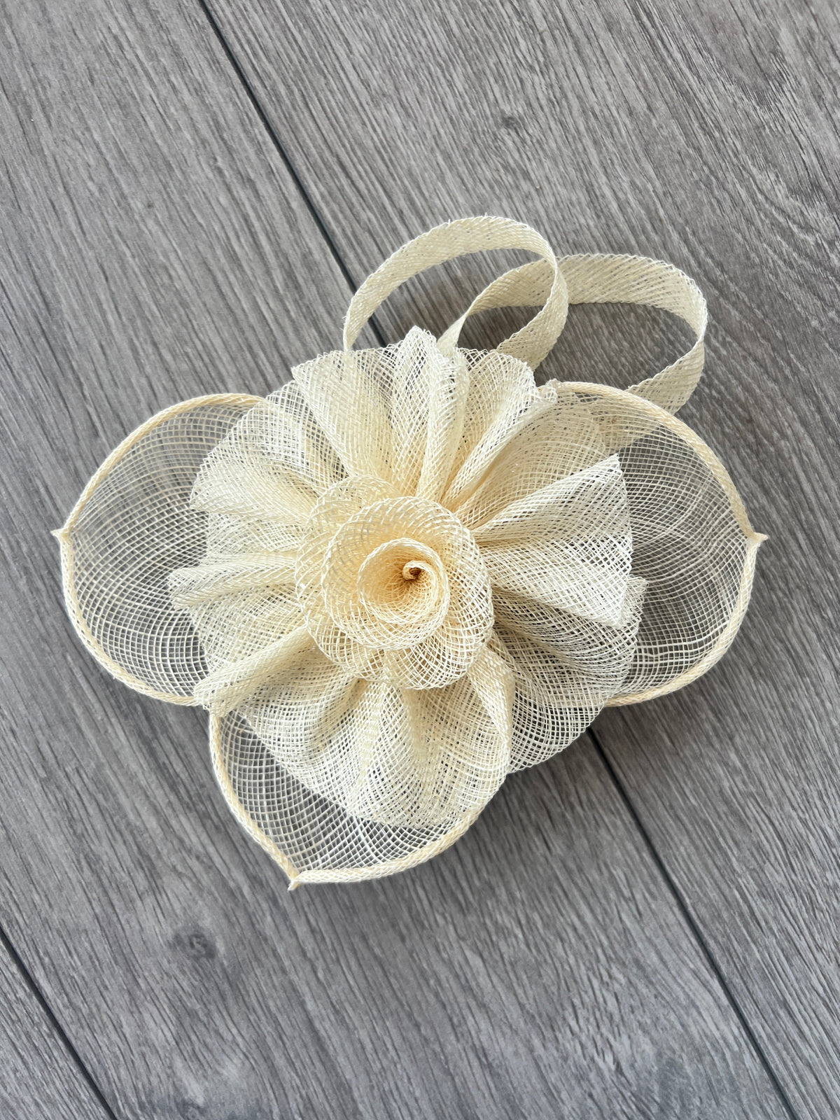 Ruched Sinamay Flower &amp; Leaf Cream Comb Fascinator-Fascinators Direct