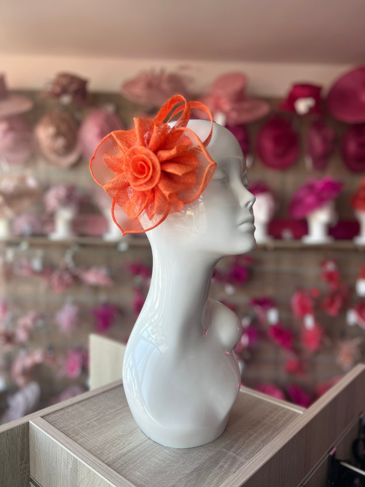 Ruched Sinamay Flower &amp; Leaf Orange Comb Fascinator-Fascinators Direct