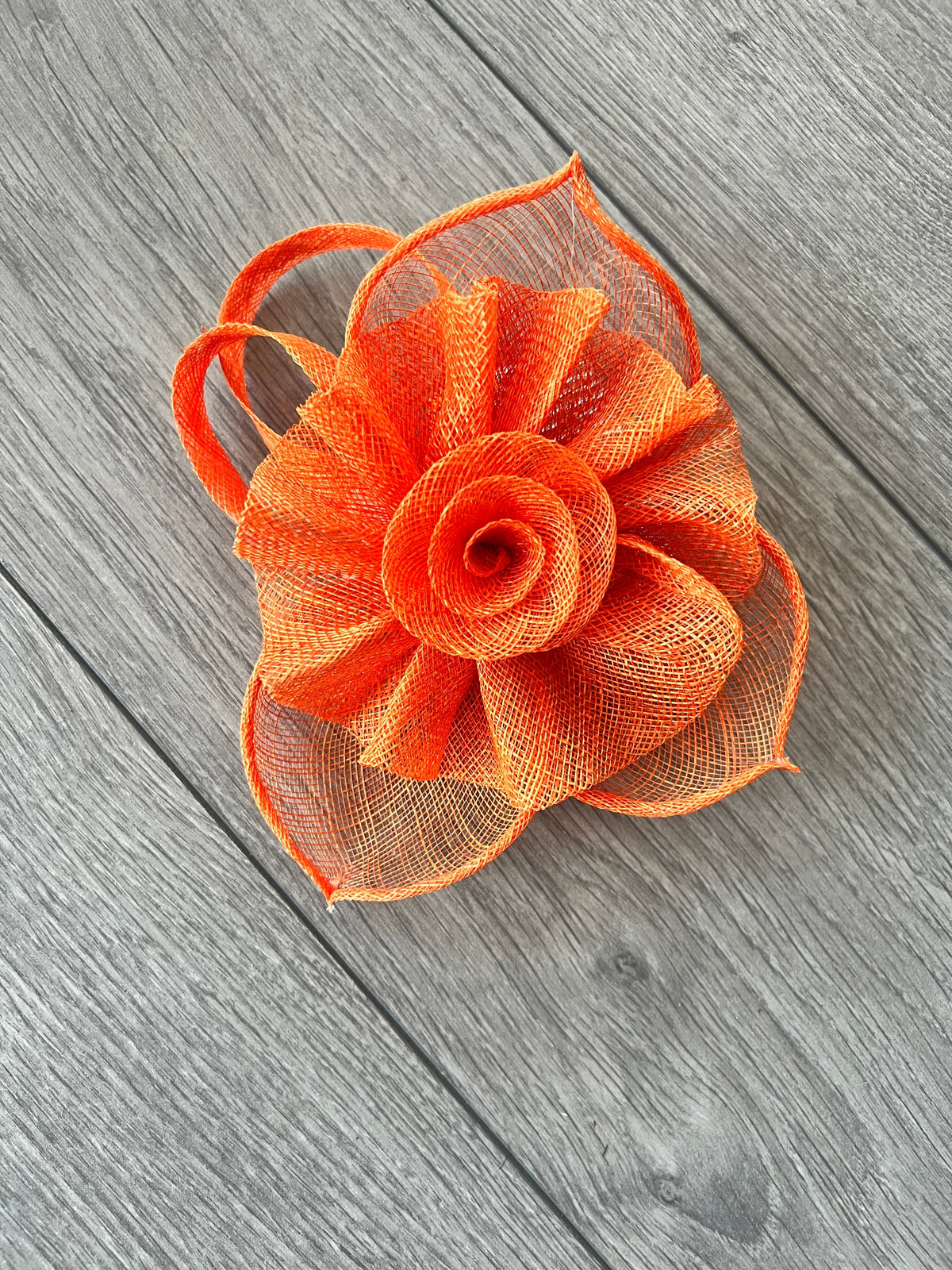 Ruched Sinamay Flower &amp; Leaf Orange Comb Fascinator-Fascinators Direct