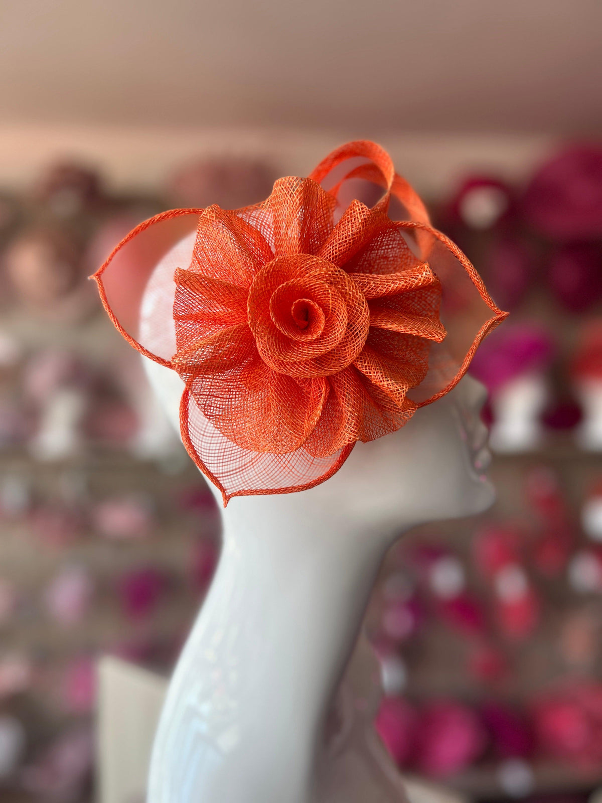 Ruched Sinamay Flower &amp; Leaf Orange Comb Fascinator-Fascinators Direct